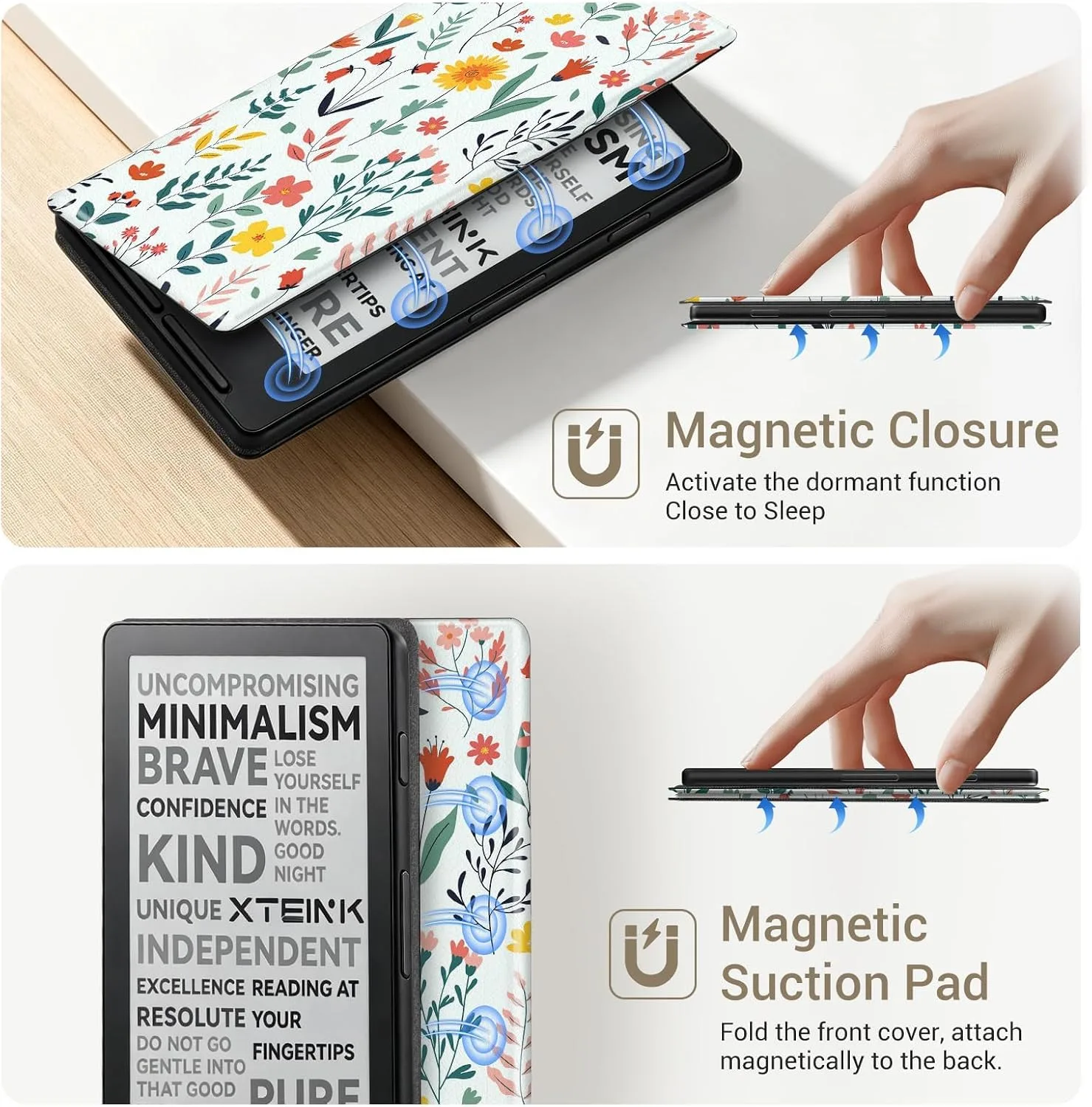 CoBak Magnetic Case for XTEINK X4, Ultra-Lightweight Protective Cover for Xteink X4 E-Reader, Secure Magnetic Attachment(Flower Sea)