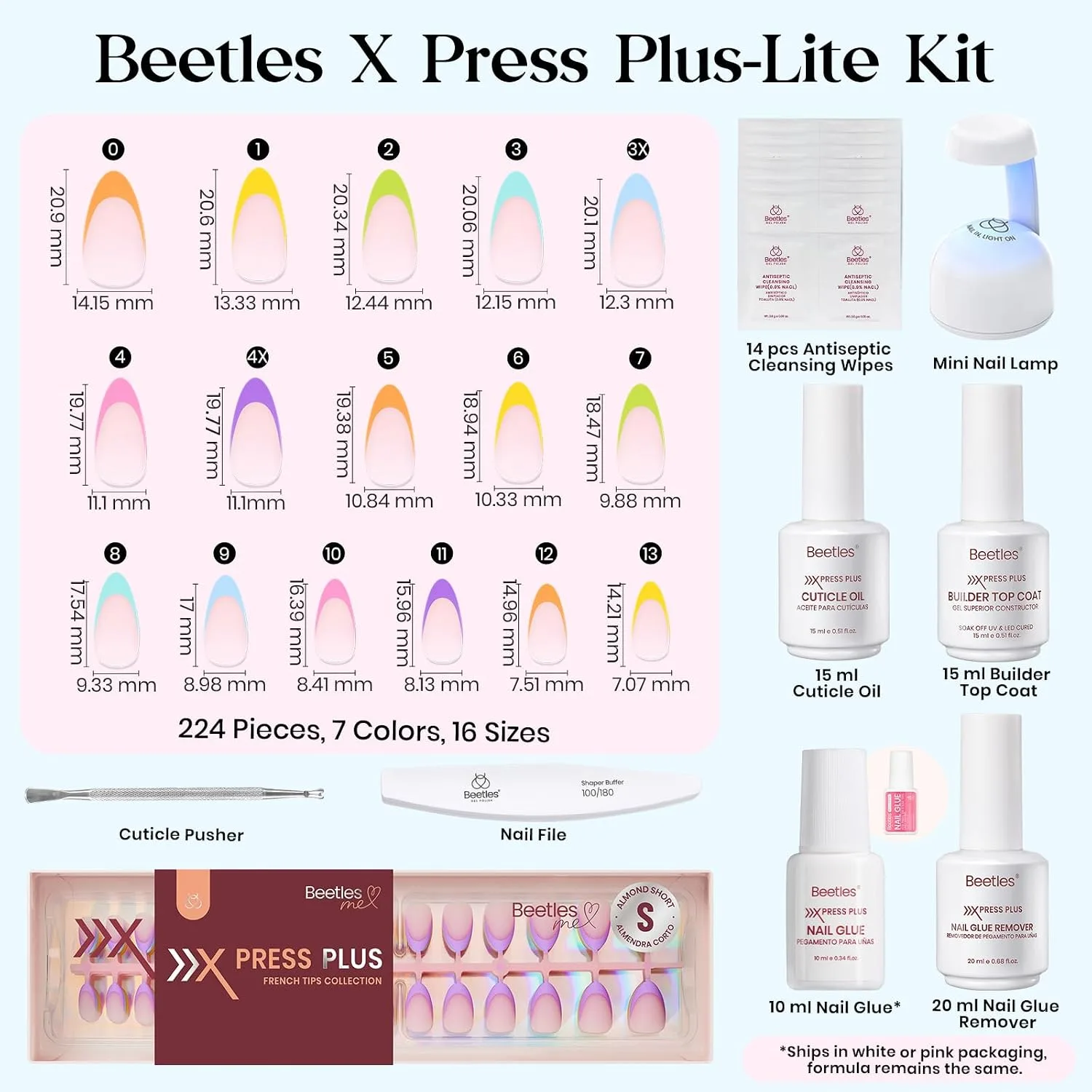 Beetles Press On Nails Kit - Short Almond French Tip Nails Kit, 224 Pcs