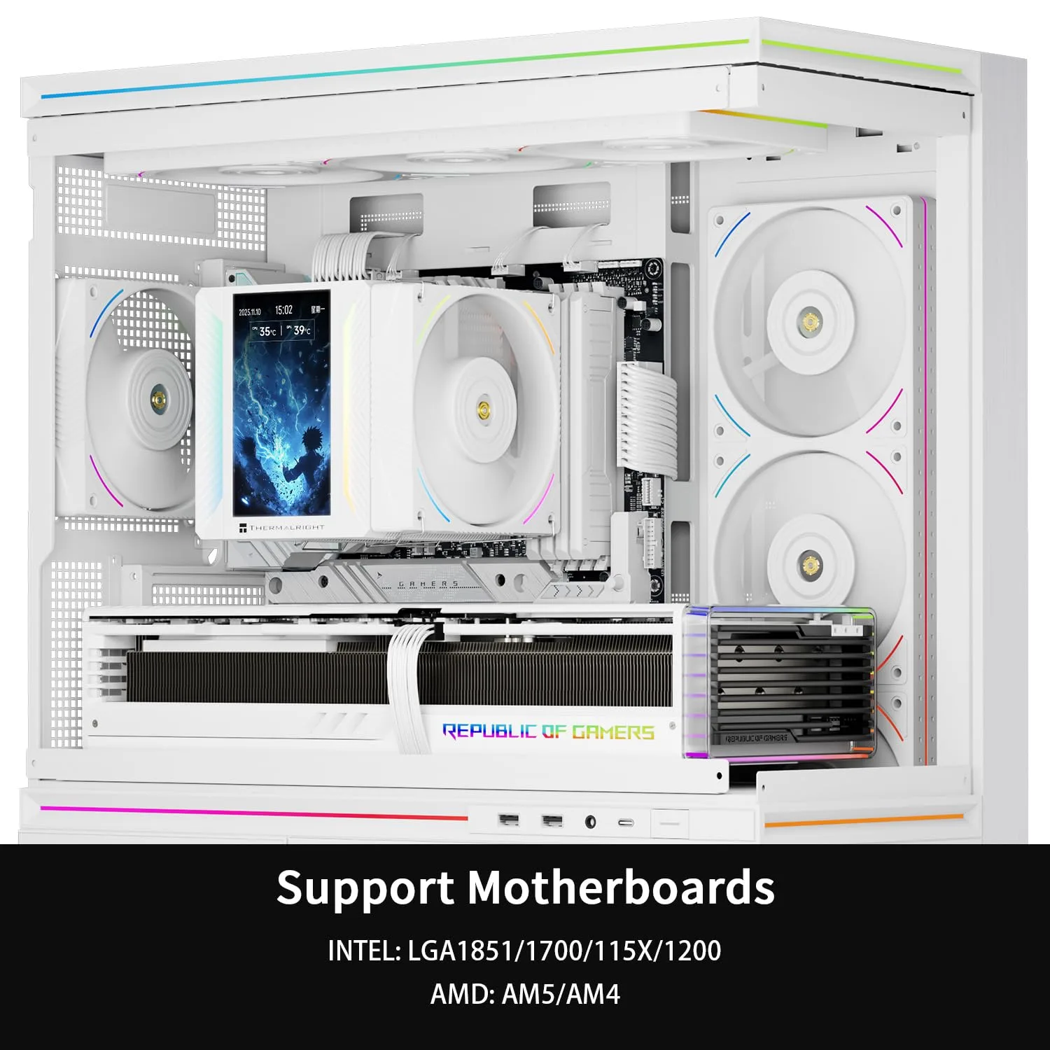 TR Thermalright Peerless Assassin 120 Vision MAX ARGB White CPU Air Cooler,PC Heatsink Cooler with Dual PWM Fans,PC Display Screen Cooler of 5’’-Magnetic,480x854 Resolving,for LGA1851/1700,AM5