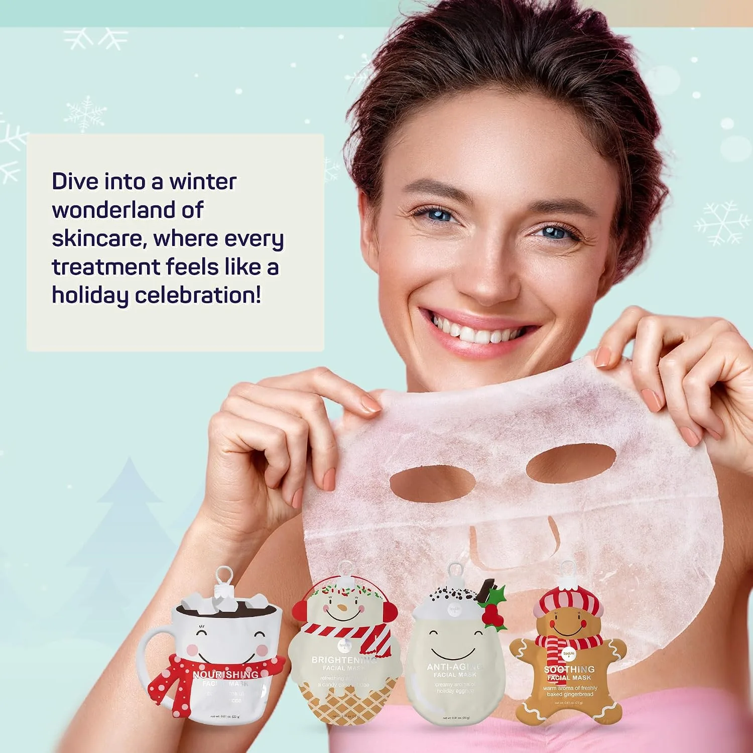 SpaLife Beauty Holiday Treats Christmas Face Mask Bundle | Korean Facial Mask | Hydrating, Soothing and Moisturizing Sheet Mask Set | Gifts & Stocking Stuffers for Women | 12 Pack
