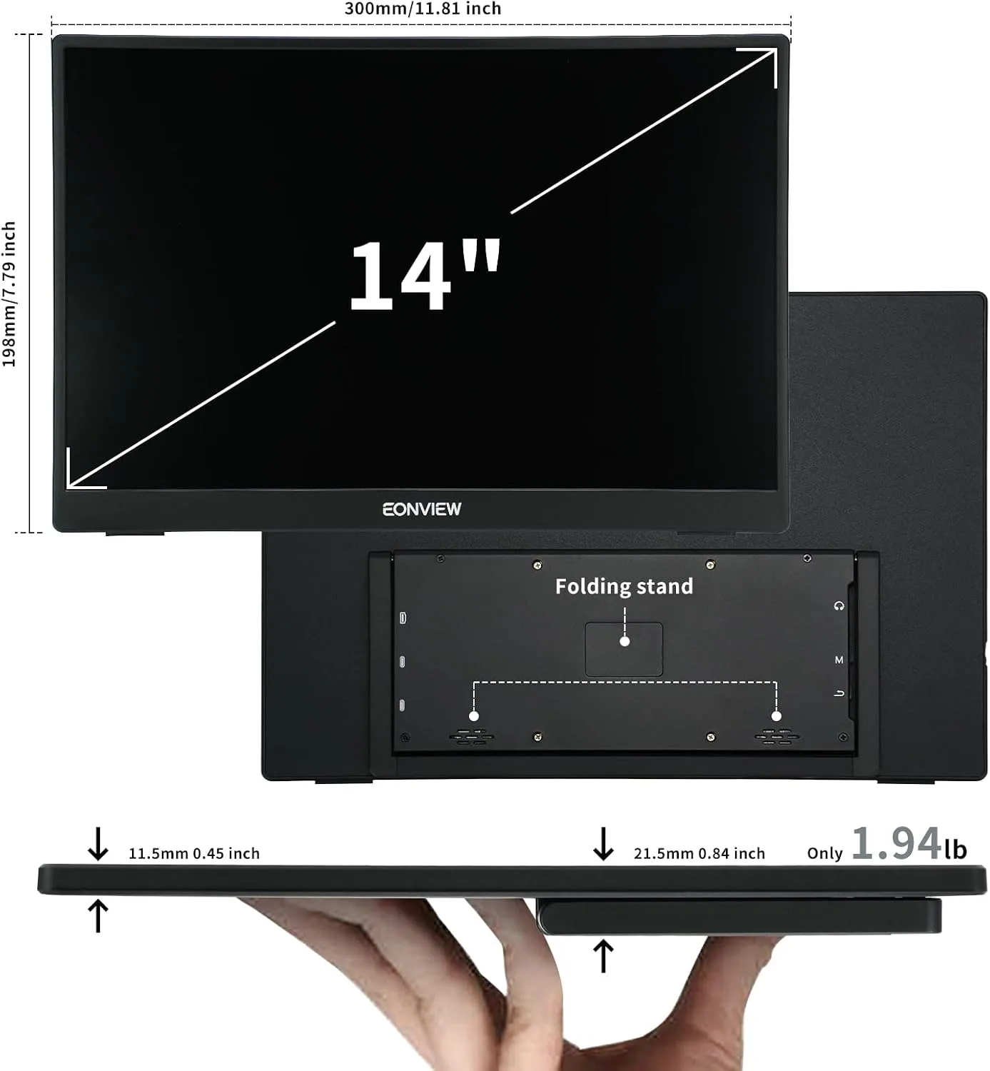 Portable Touchscreen Monitor, 14 Inch, 1080P IPS Display, Zero Frame, USB-C and HDMI, for Laptop, PC, Mac, PS, Xbox, Nintendo Switch