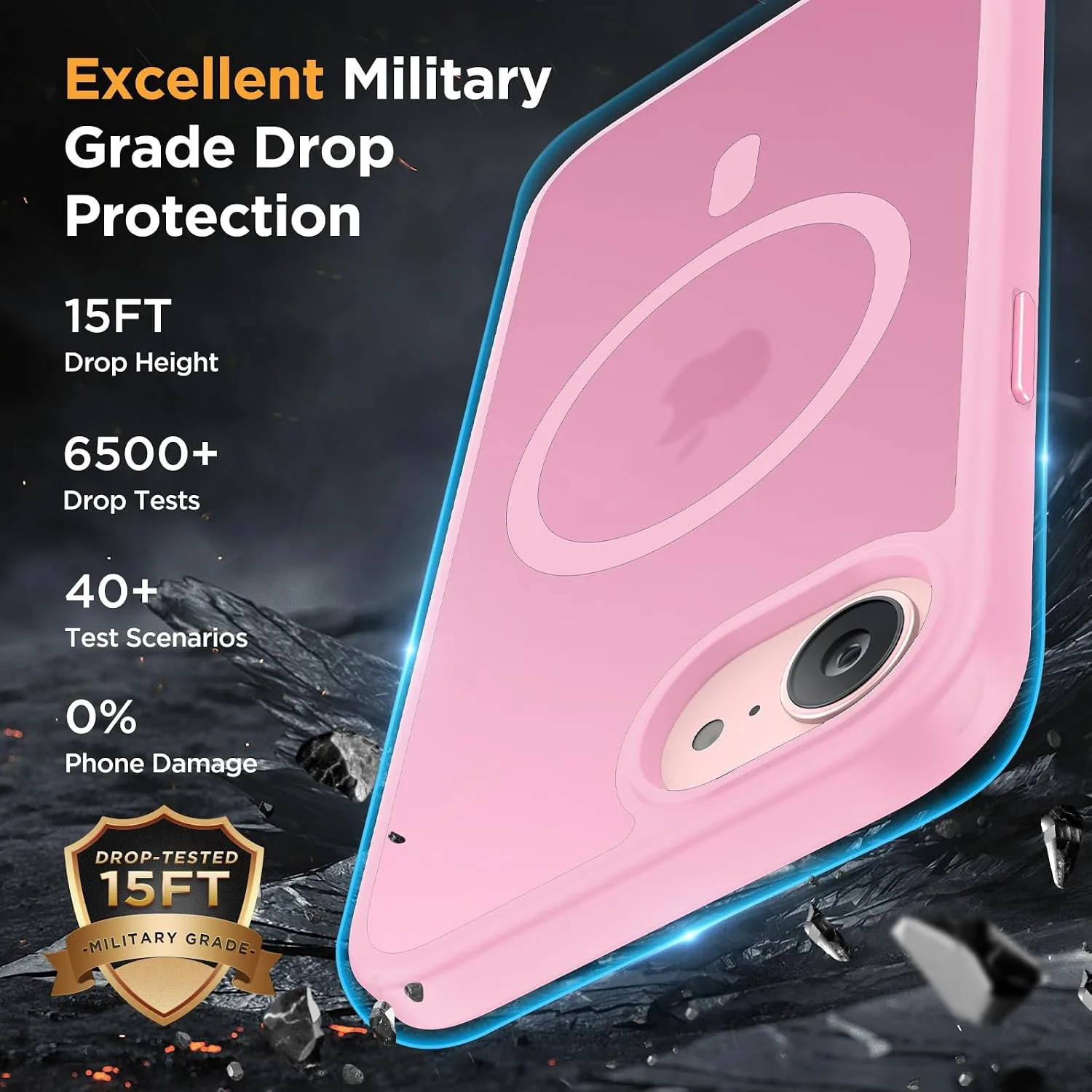 miracase for iPhone 16e case & iPhone 17e Case for MagSafe [with 2×9H+ Screen Protectors] TOP Military-Grade Protection Shockproof with Velvet Touch for iPhone 16e/17e Phone Case 6.1", Matte Pink