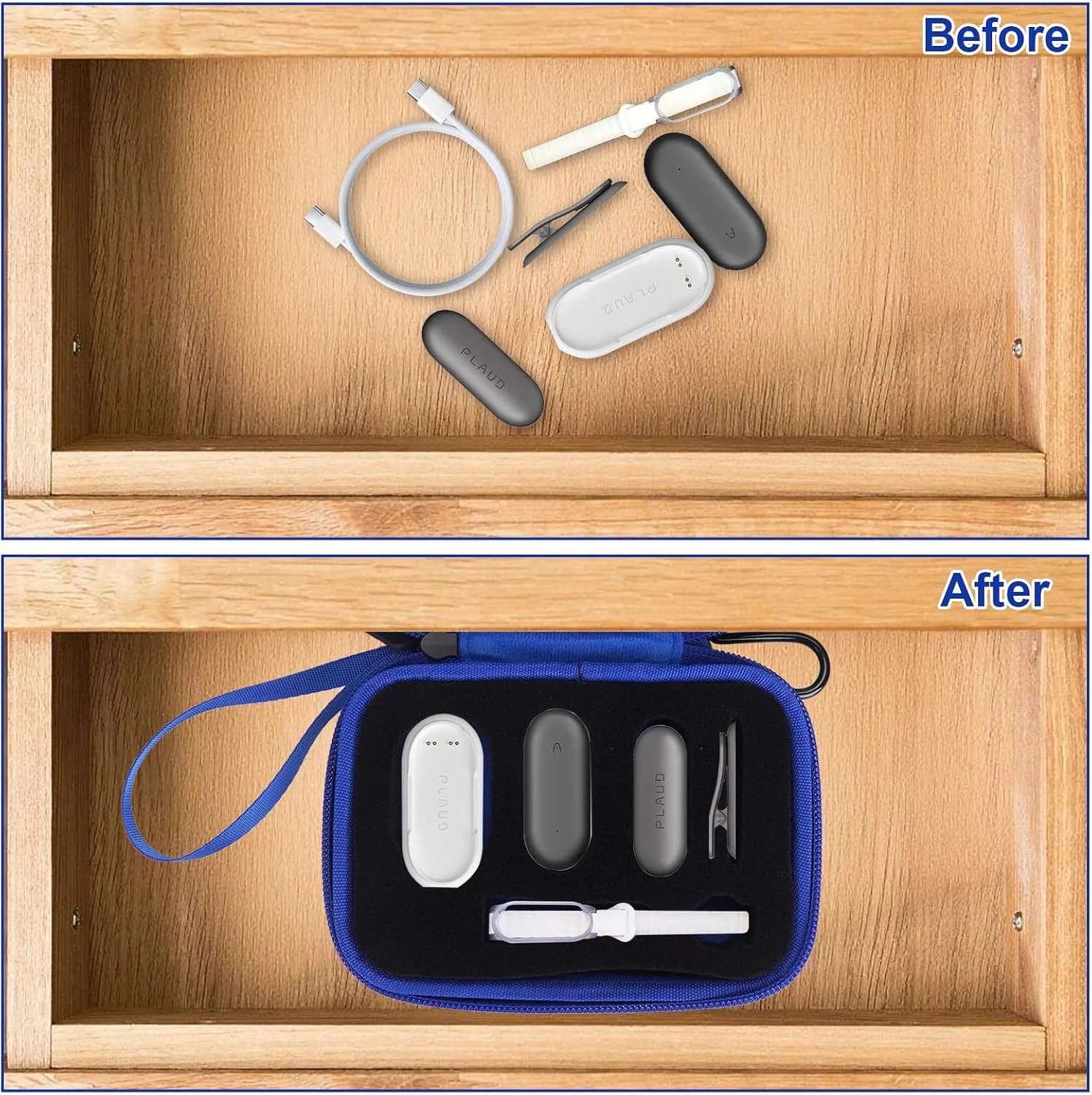 YouKnow Hard Case Compatible with PLAUD NotePin/NotePin S AI Voice Recorder - with Custom Foam Insert Holds Recorder, Magnetic Pin, Clip, Dock, Wristband & Cable (Case Only) (Blue)