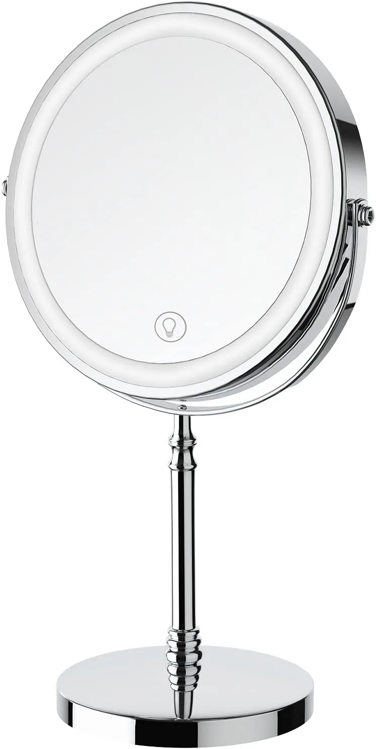 DEIOVWXS Makeup Mirror, Rechargeable Vanity Mirror with 3 Lights, 1X/10X