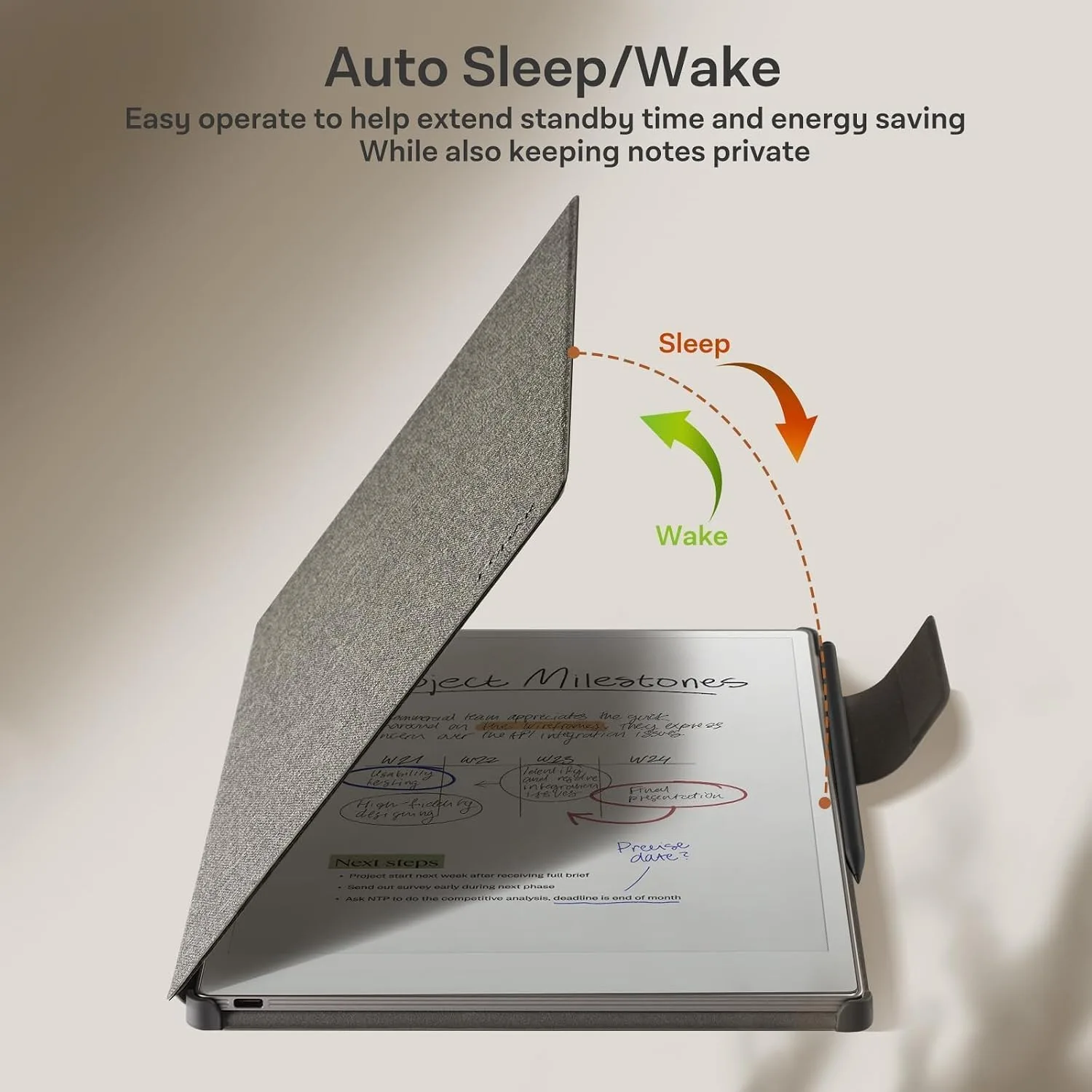 CoBak Premium Magnetic Case for Remarkable Paper Pro 2024 Released 11.8 inch, PU Leather Smart Auto Sleep/Wake Book Folio Cover with Corner Protection and Pen Holder Strap, Gray