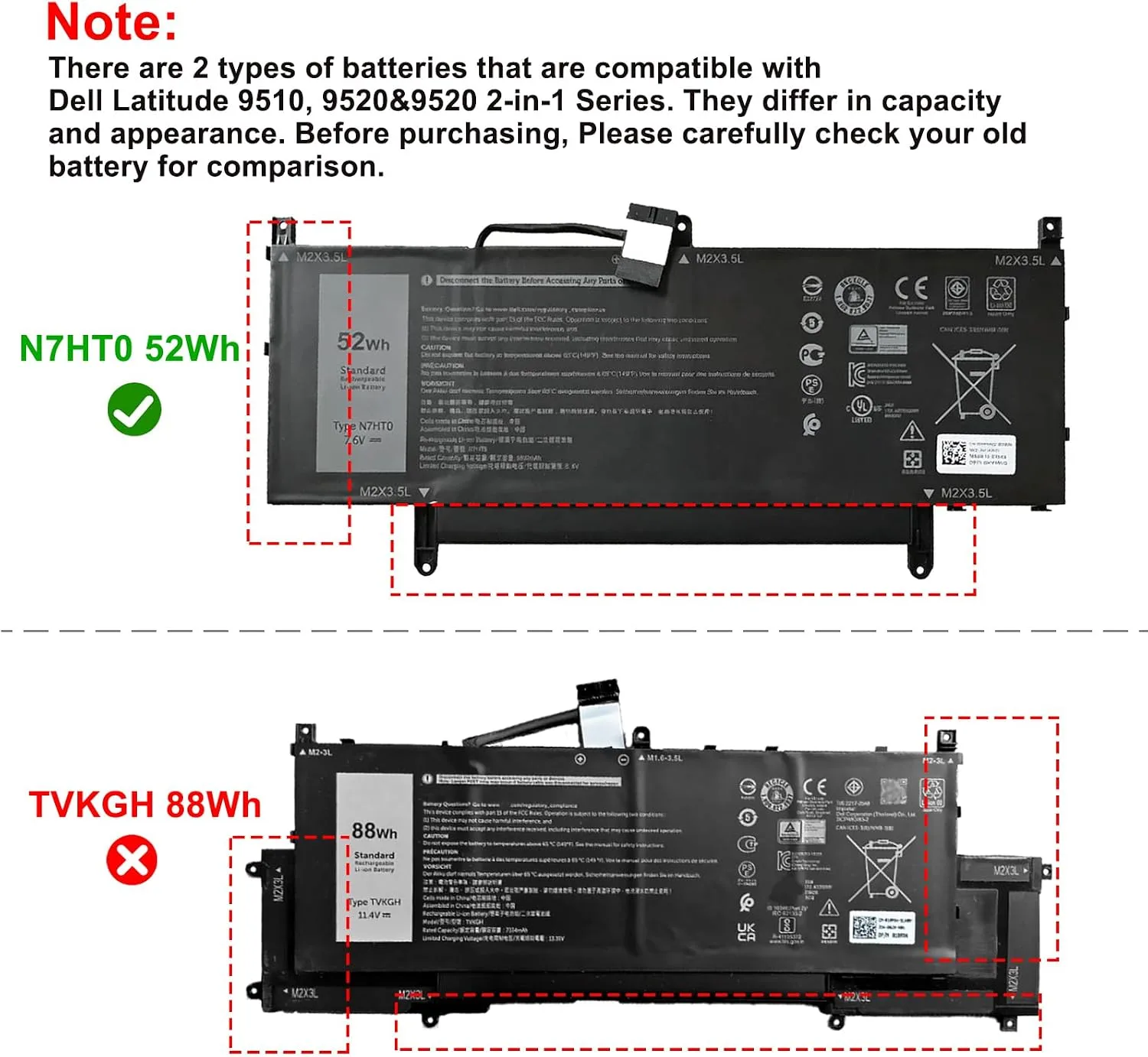 N7HT0 Laptop Battery for Dell Latitude 9510 9520/9520 2-in-1