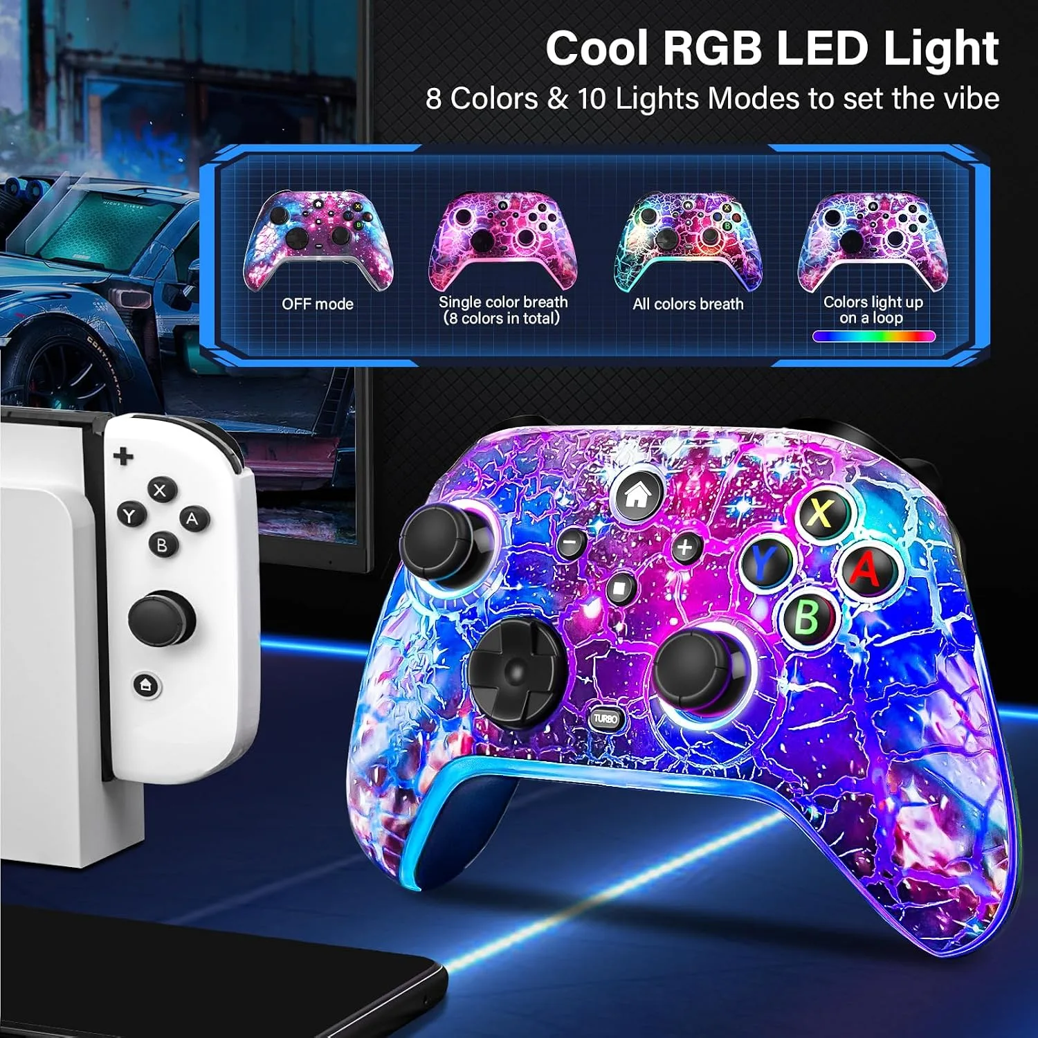Switch Controllers for Nitendo Switch/Lite/OLED, 1200mAh Wireless Switch Pro Controller, 10 Colors Light & Cool Nebula Design, Switch Turbo controller with Vibration/Motion Control/Turbo/Gyro/Wake up