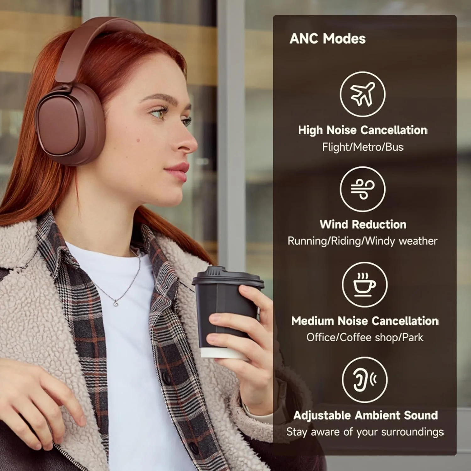 Edifier ES850NB Active Noise Cancelling Over-Ear Headphones, Brown