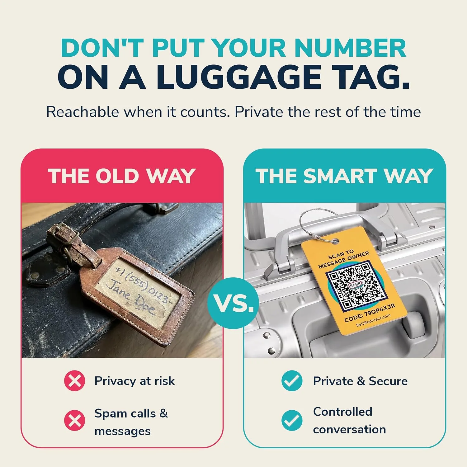 Smart Luggage Tag -Privacy QR Code Tags for Travel Suitcases, 2 Pack Yellow