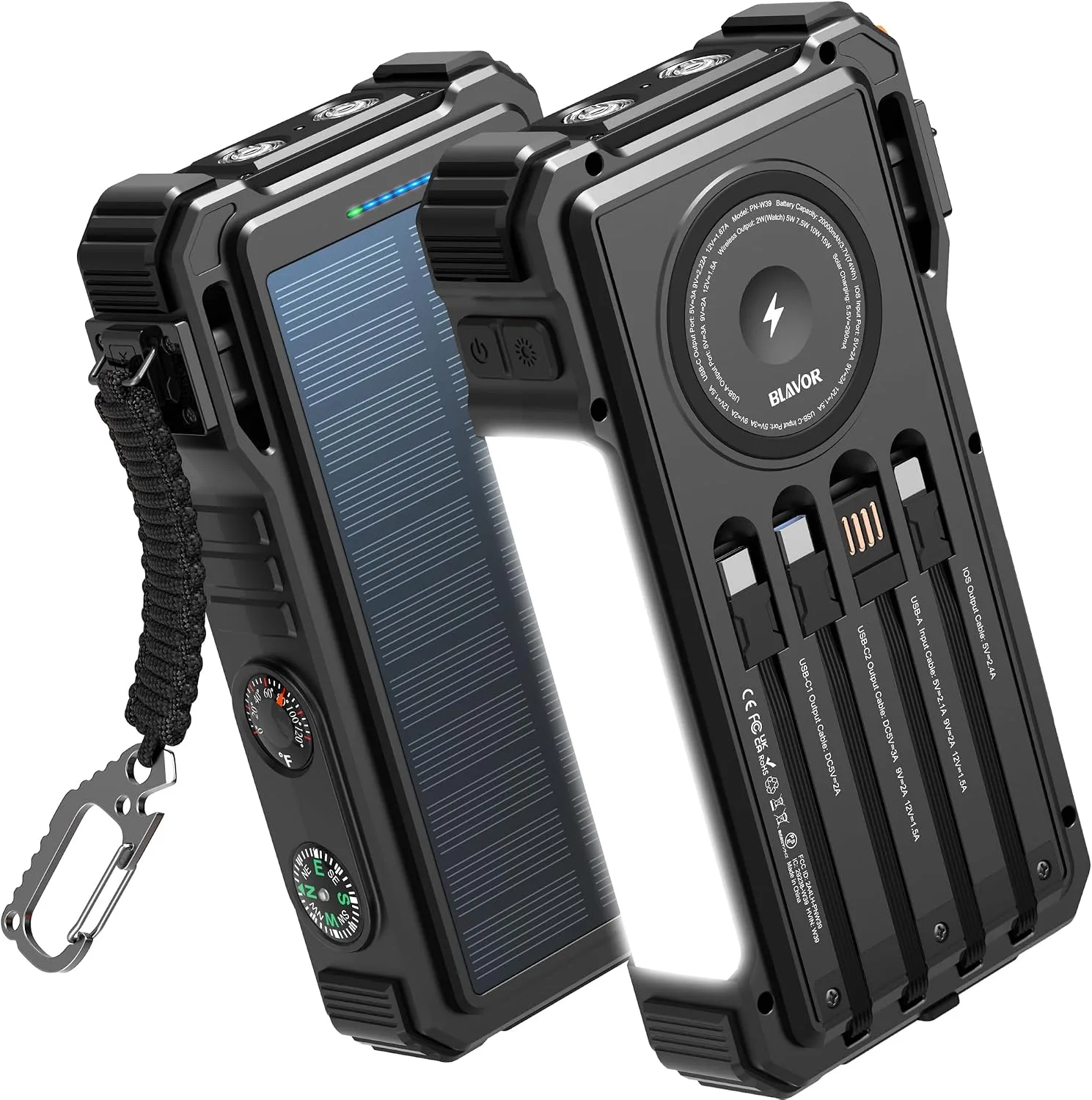 Batería externa Blavor Solar Power Bank 20000mAh con carga inalámbrica para teléfonos y Apple Watch