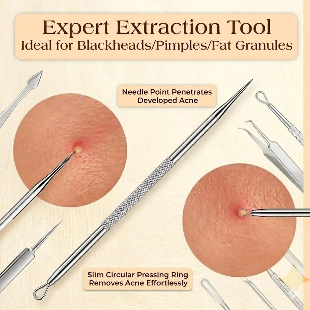 6 Pcs Pimple Popper Tool Kit Blackhead Remover, 410 Grade Stainless Steel