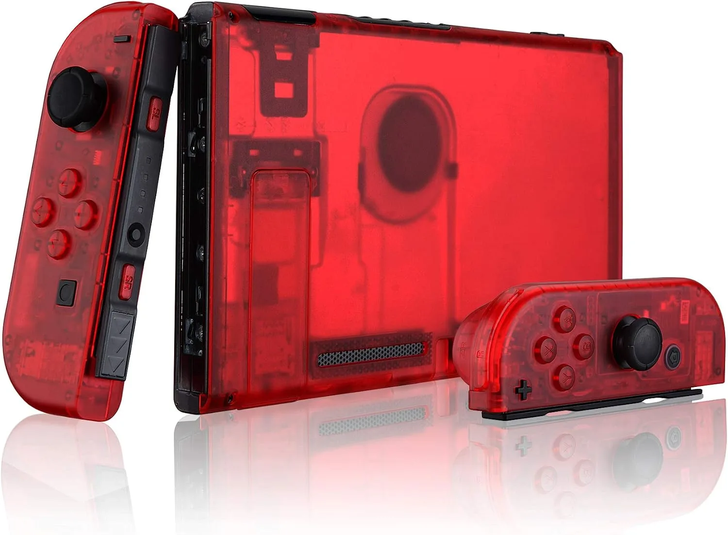 eXtremeRate DIY Replacement Shell Buttons for Nintendo Switch, Back Plate for Switch Console, Housing with Full Set Buttons for Joycon Handheld Controller - Clear Red [No Electronics Parts]