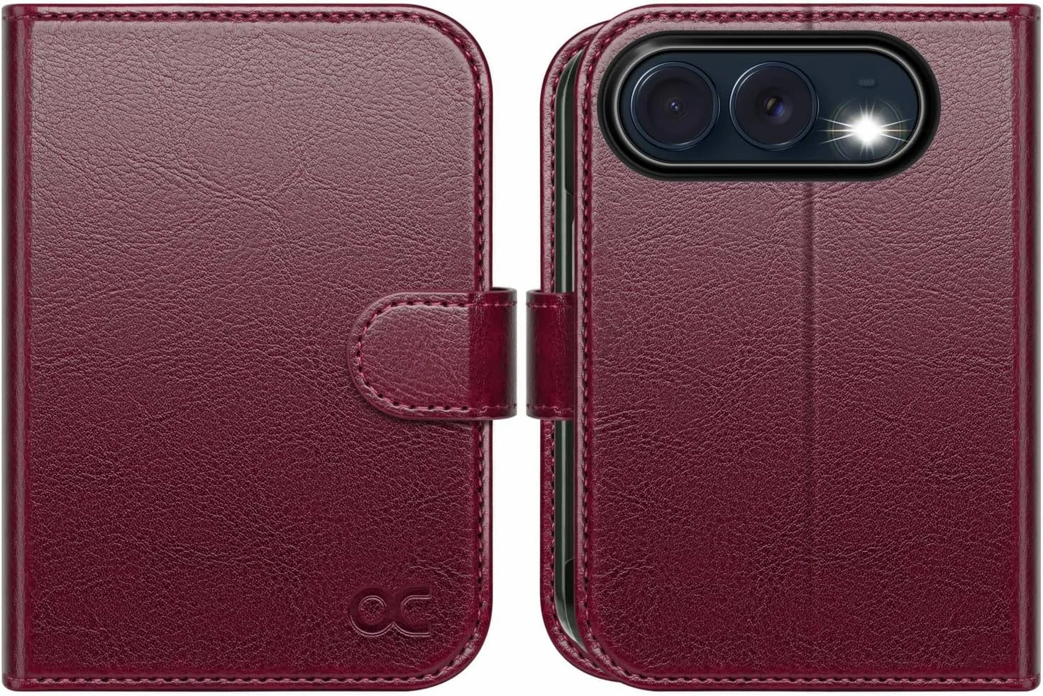 OCASE for iPhone Duo Wallet Case with Card Holder, Burgundy