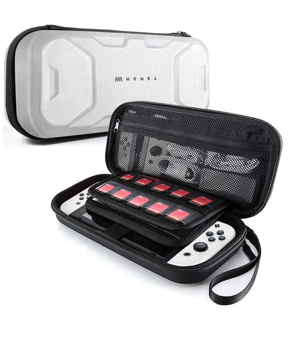 Mumba Carrying Case for Nintendo Switch OLED & Nintendo Switch 1, [Fits Protective Cases][Plus Version] Protective Hard Shell Travel Carry handbag Pouch for Blade/Battle/Rugged Protective Case (White)