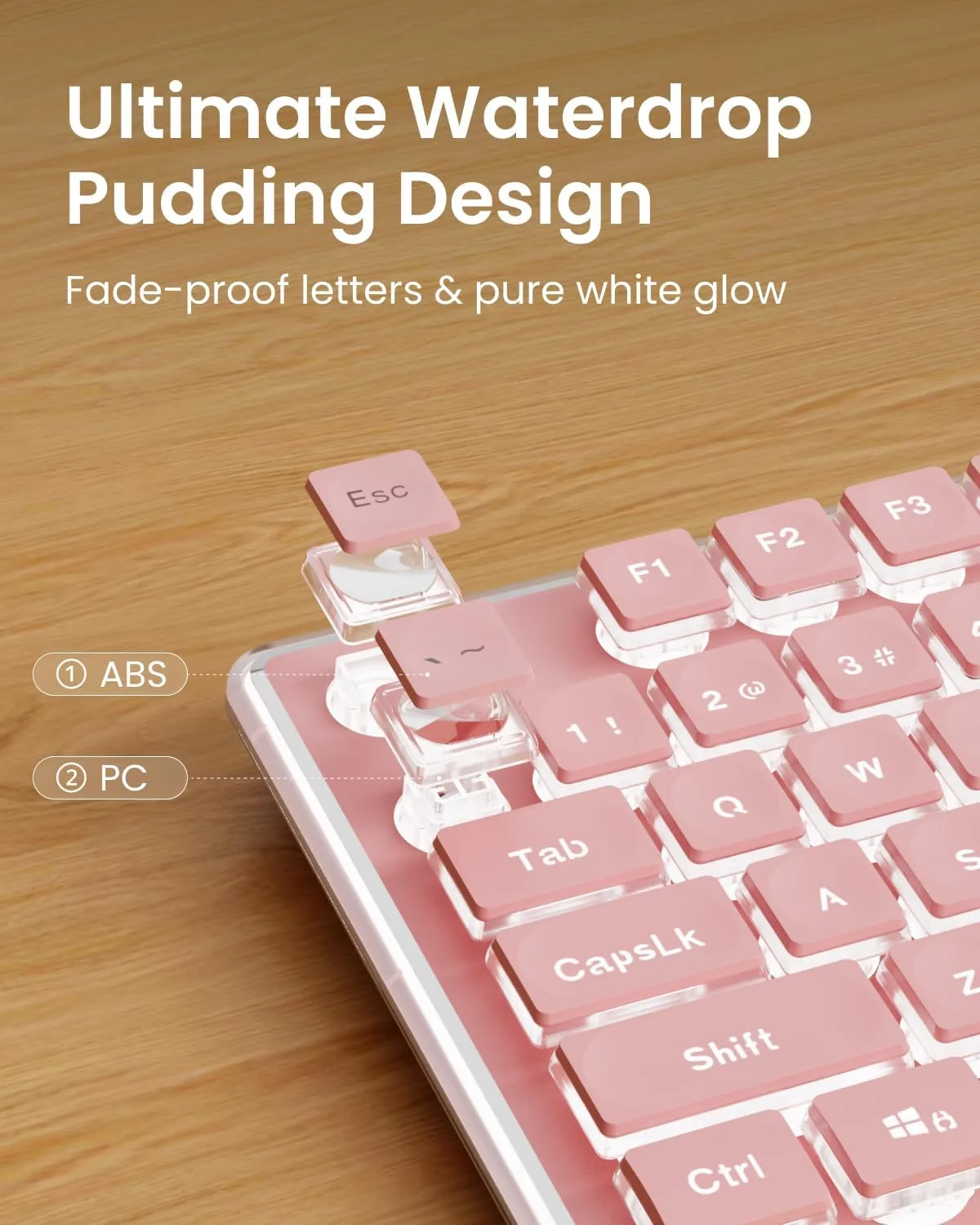 Wired Keyboard with White Backlit, Never Fade, Soft Click Typing, Pink