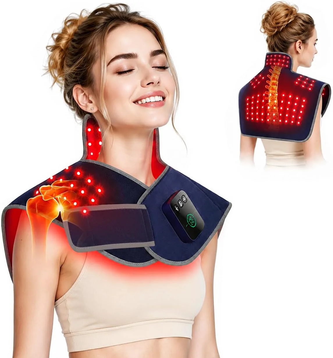 Cordless Red Light Therapy for Neck Shoulders, 660nm & 850nm Infrared Light Therapy Wrap with 5000mAh Rechargeable Battery, Timer, Pulse Modes for Home Office