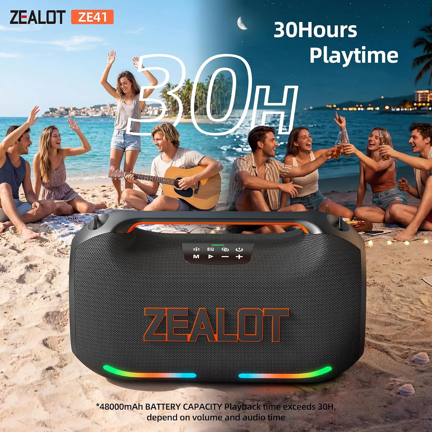 ZEALOT 400W Bluetooth Speaker, 30H Outdoor Party Boombox with Subwoofer