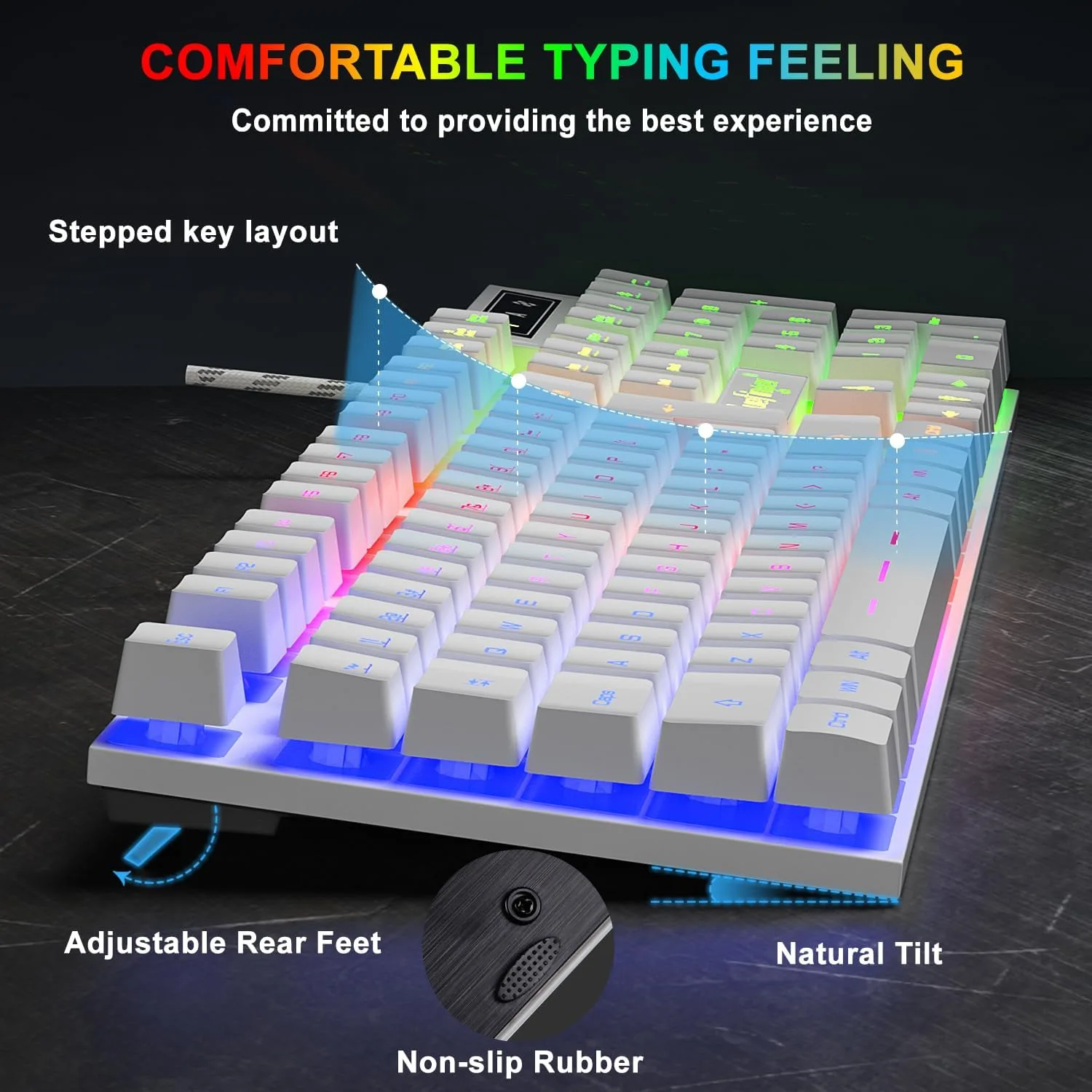 BlueFinger RGB Gaming Keyboard and Backlit Mouse Combo, USB Wired, LED Gaming Set for Laptop PC Computer Game and Work(White)