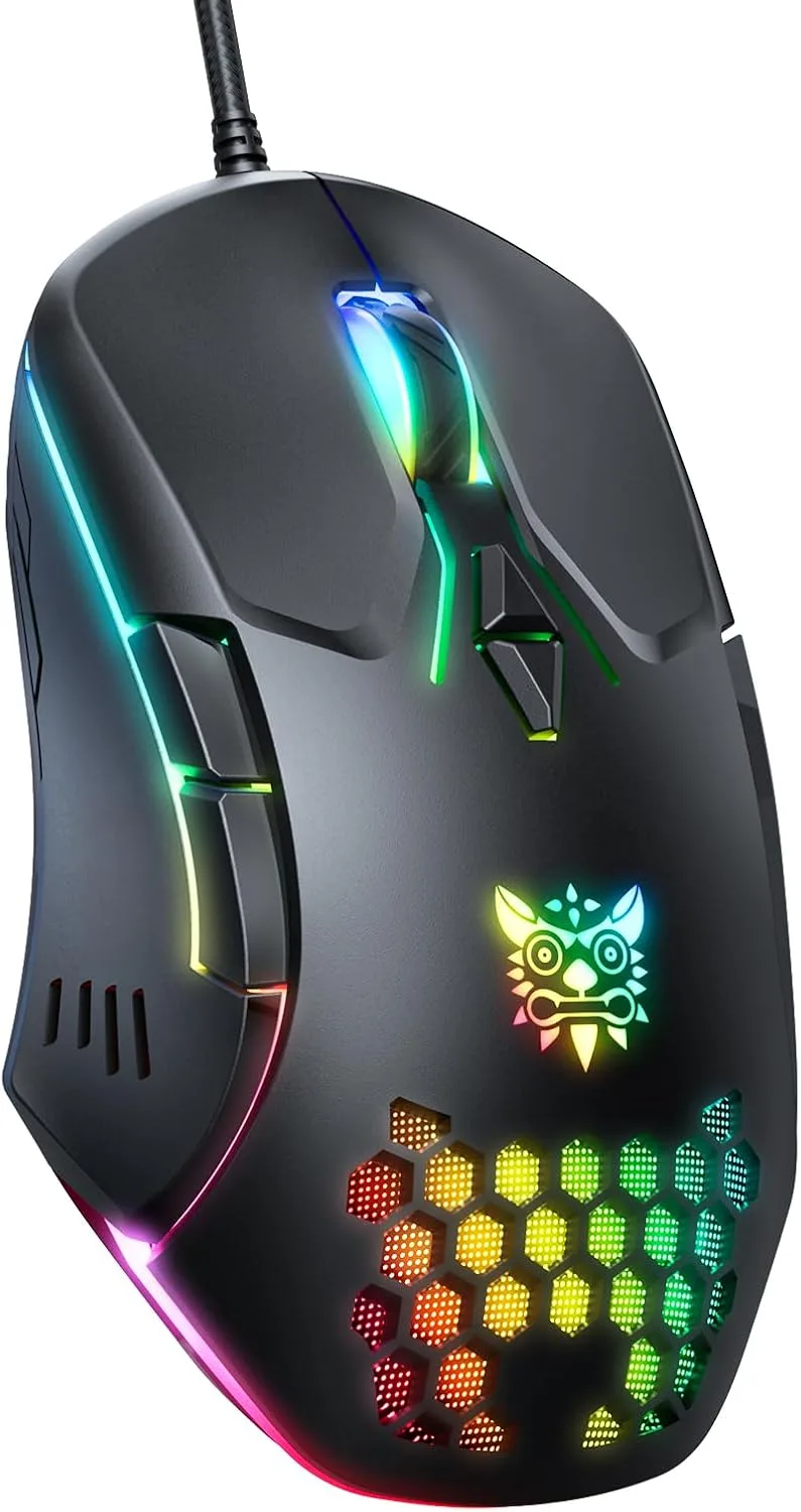 Mouse Gamer Onikuma M530 con cable RGB, 7 botones programables, DPI ajustable, ergonómico, negro