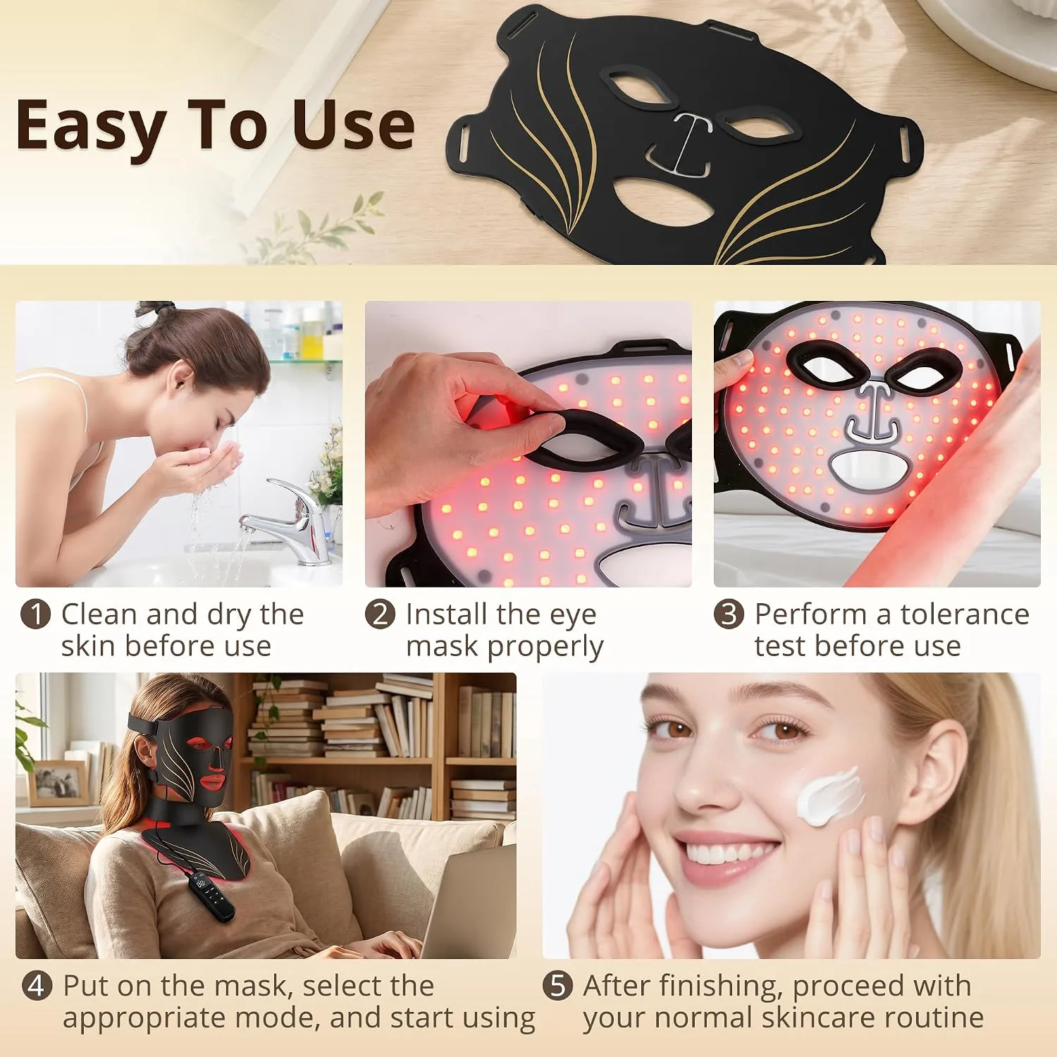 Red Light Therapy Mask for Face & Neck, 640 LEDs, 4 Modes