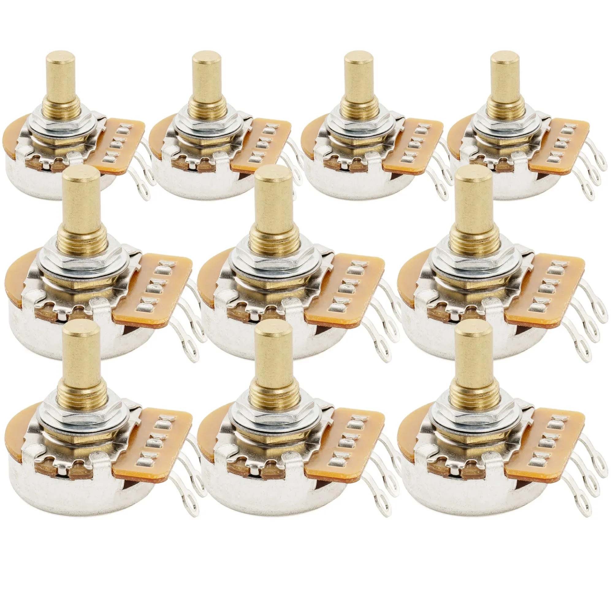 Musiclily Pro HD B500K Pots Brass Metric Solid Short Shaft 6.5mm Linear Taper Potentiometers for Electric Guitar Bass (Set of 10)
