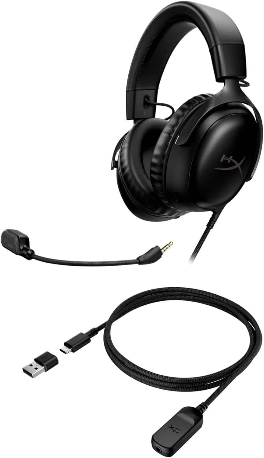 HyperX Cloud III – Wired Gaming Headset, PC, PS5, Xbox Series X|S, Angled 53mm Drivers, Spatial Audio, Memory Foam, Durable Frame, Ultra-Clear 10mm Mic, USB-C, USB-A, 3.5mm – Black