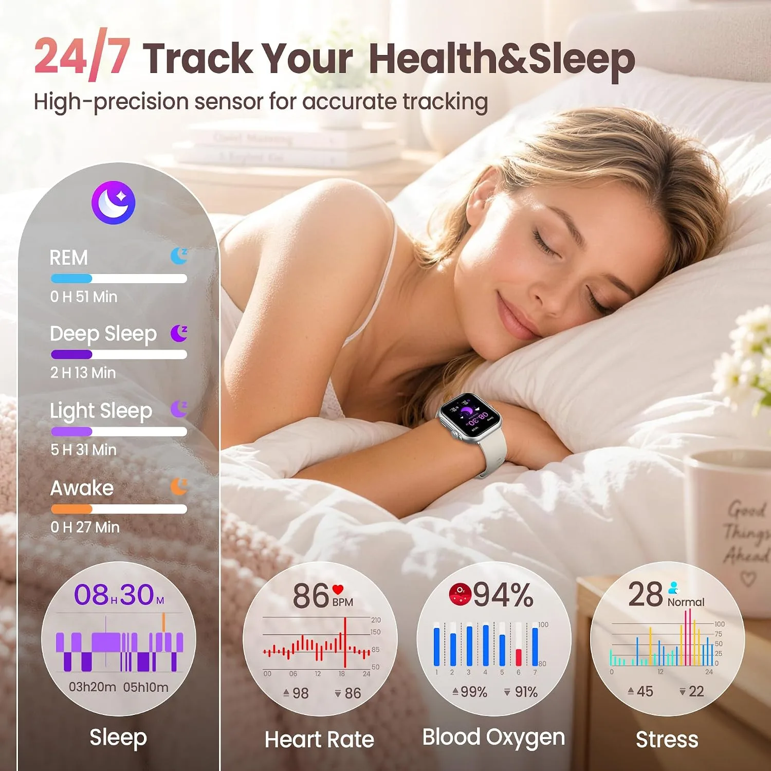 Smart Watch for Women,Fitness Watch Tracker with1000mAh Battery&2 Bands