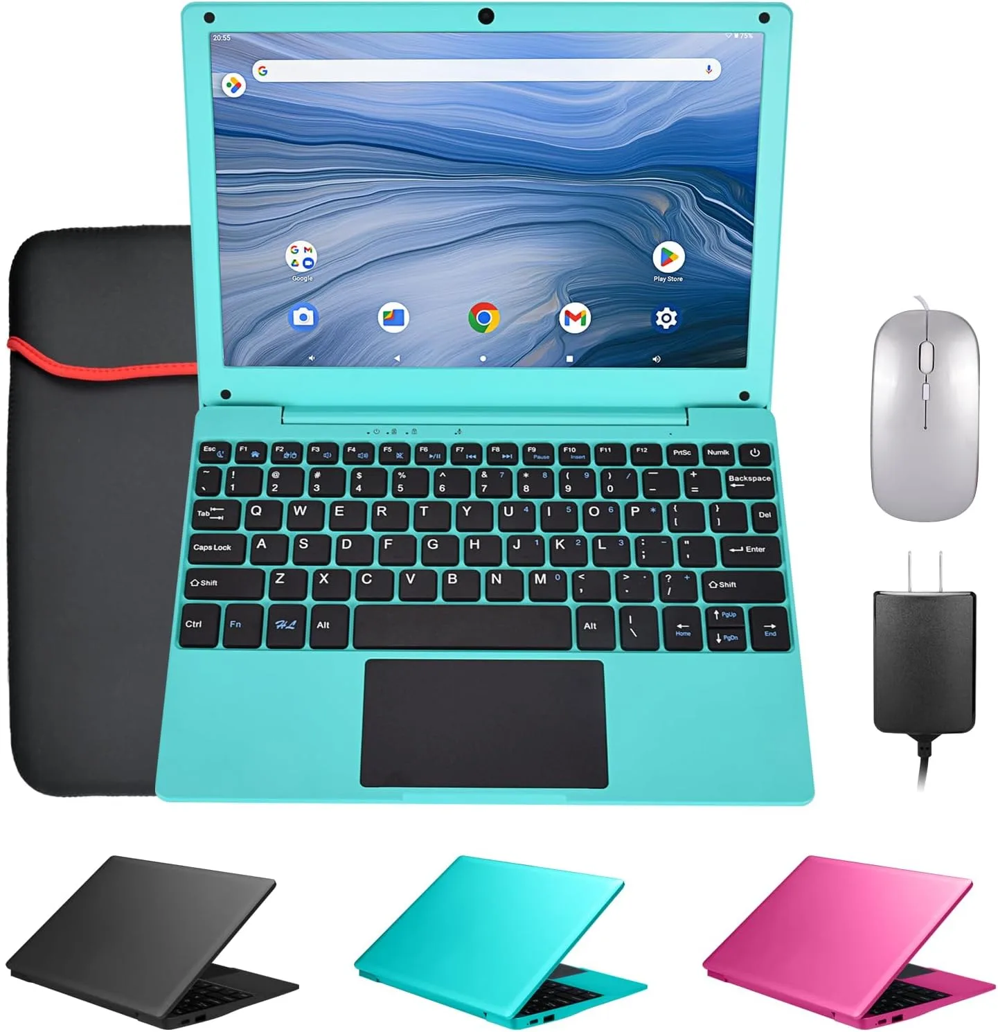 10.1 Inch Mini Netbook, Quad-Core Processor Laptop Computer, 2GB Memory 64GB Storage Android 12 Portable Notebook Built-in Webcam, WiFi & Bluetooth Keyboard & Mouse for Home Schooling & Office Work