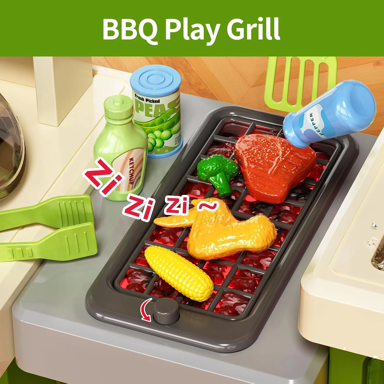 Pupu Pig Kids Kitchen Playset, Play Kitchen with Steam, Lights and Sounds