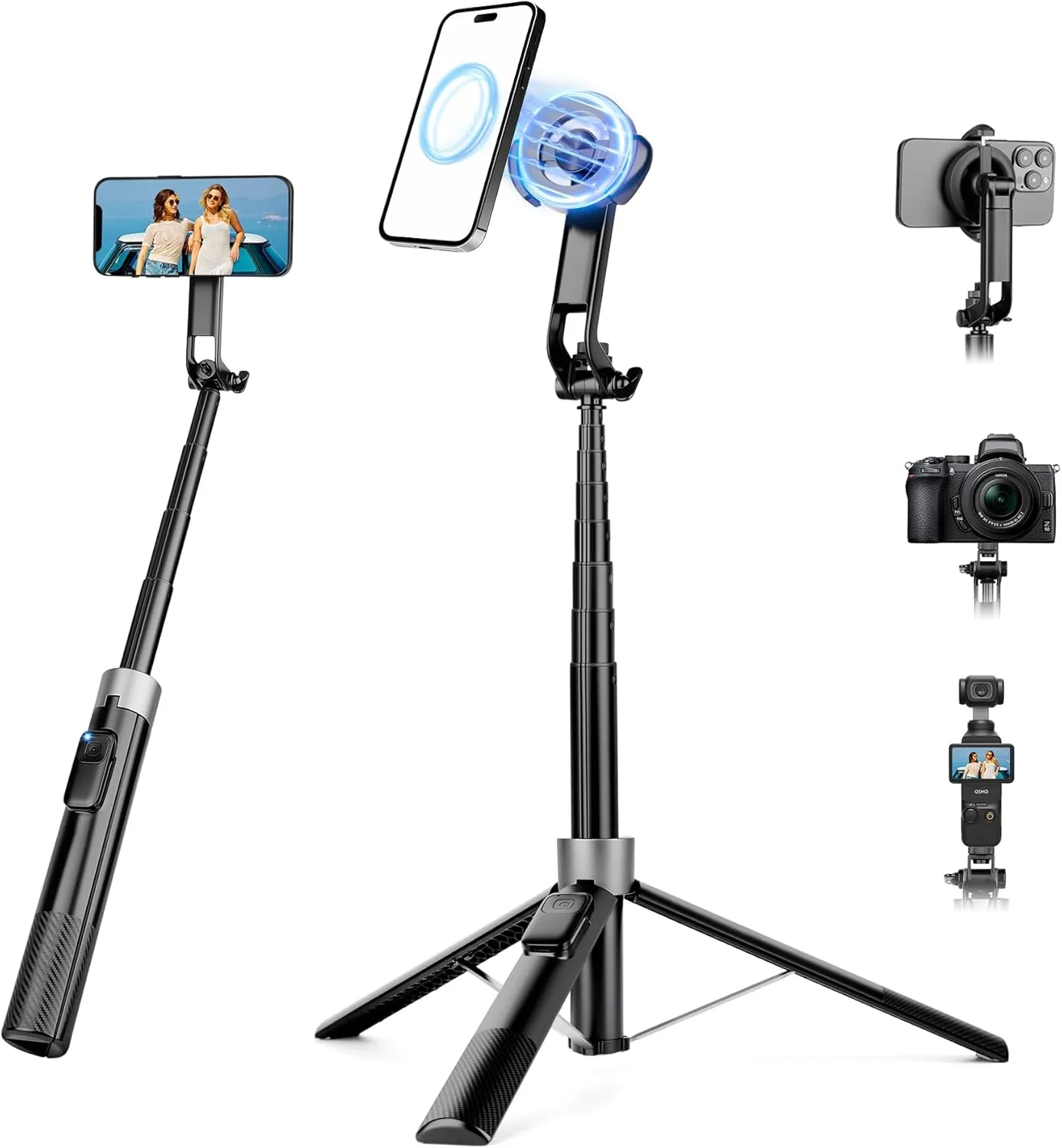 70" Magnetic Phone Tripod, Selfie Stick Tripod for iPhone MagSafe & Camera