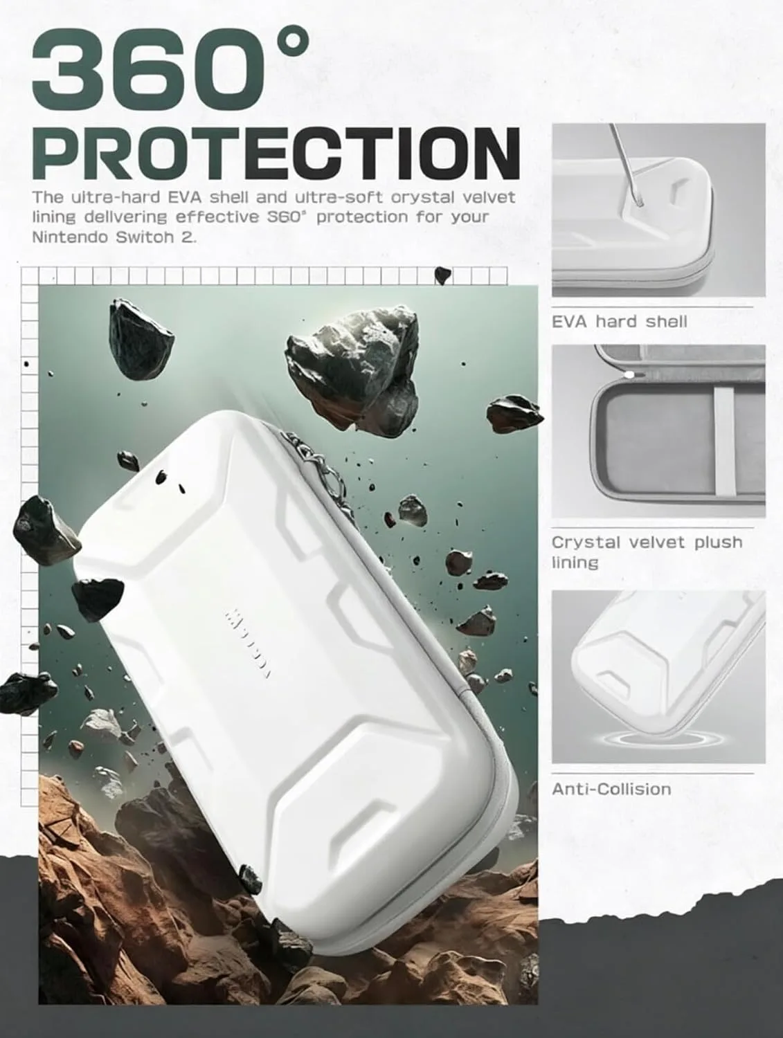 Mumba Carrying Case for Nintendo Switch 2 [Fits Console with Protective Case On][2025 Plus Version] Hard Shell Travel Handbag Pouch with 12 Game Card Slots, Large Capacity for Accessories (White)