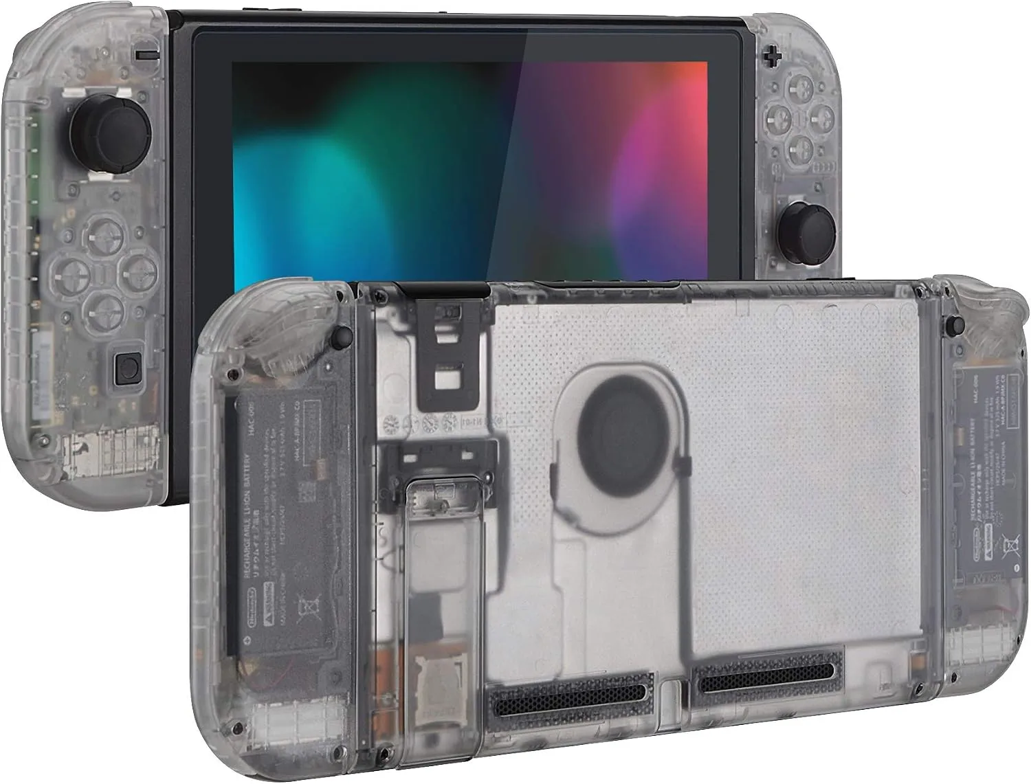 eXtremeRate DIY Replacement Shell Buttons for Nintendo Switch, Back Plate for Switch Console, Housing with Full Set Buttons for Joycon Handheld Controller - Transparent Clear [No Electronics Parts]