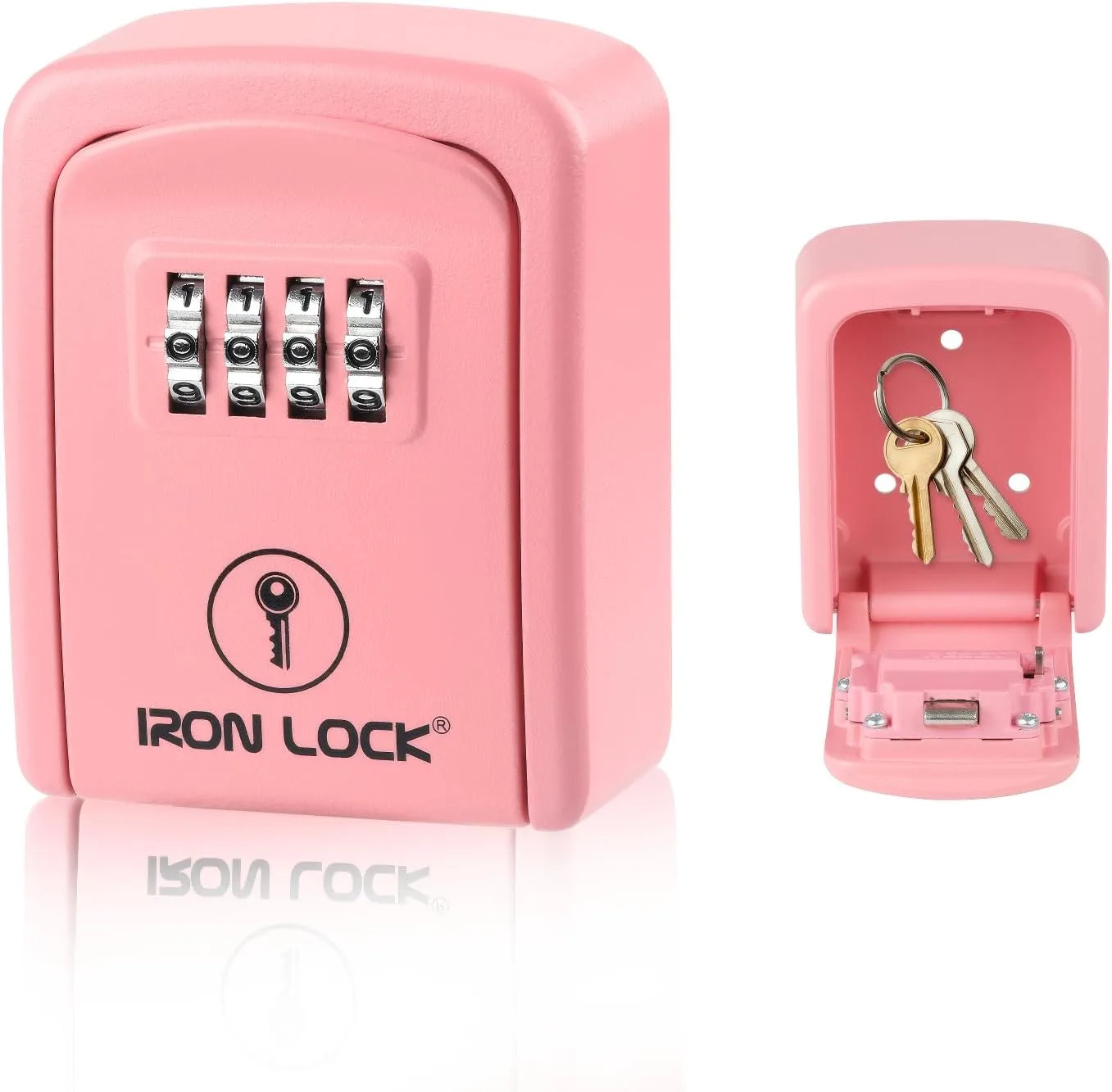 Iron Lock® Small Wall Mount Key Lock Box for Keys Outside (Pink)