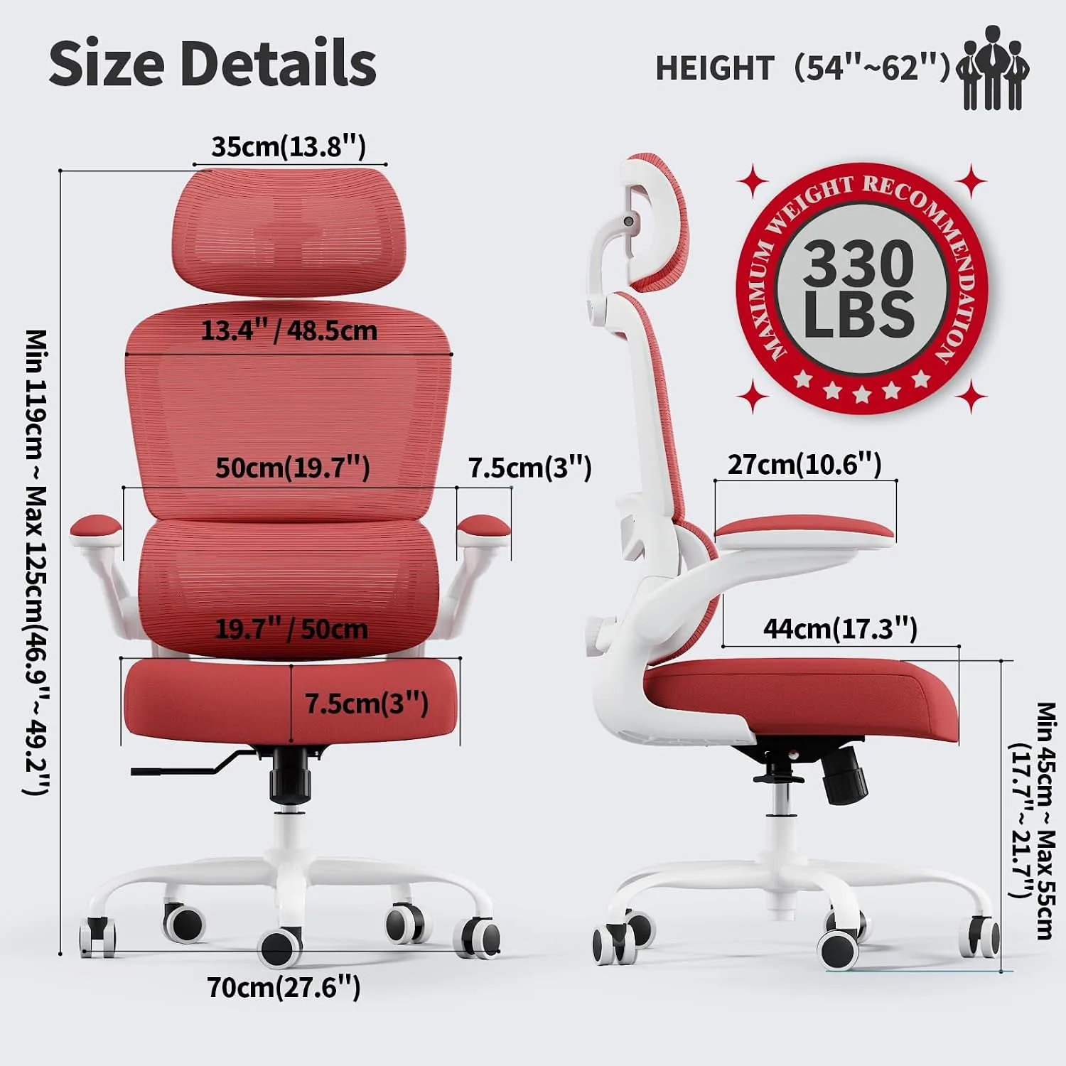 TRALT Office Chair Ergonomic Desk Chair with Lumbar Support Red, 1
