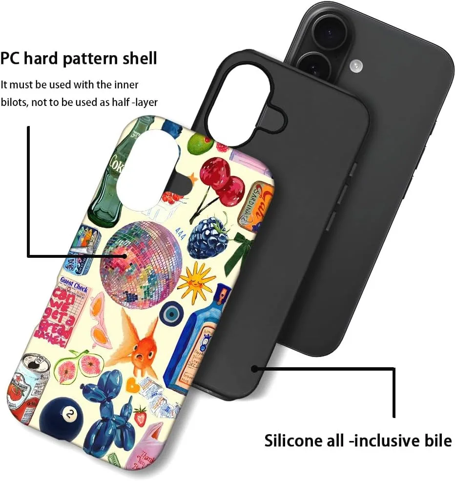 Case Compatible with iPhone 17,Fall Prevention Hybrid 2-Layer Hard Shell Phone Cover for Girls Boys,Collage European Disco