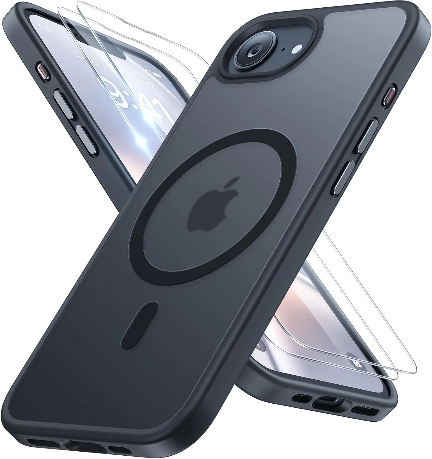 Funda para iPhone 16e/17e Miracase 6.1" MagSafe Negra Mate con 2 Protectores de Pantalla 9H+