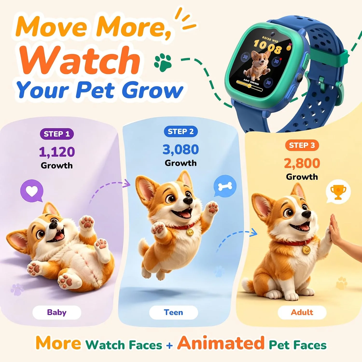 Gydom Kids Smart Watch, Birthday Gift Toy for Girls and Boys Ages 4-12,Blue