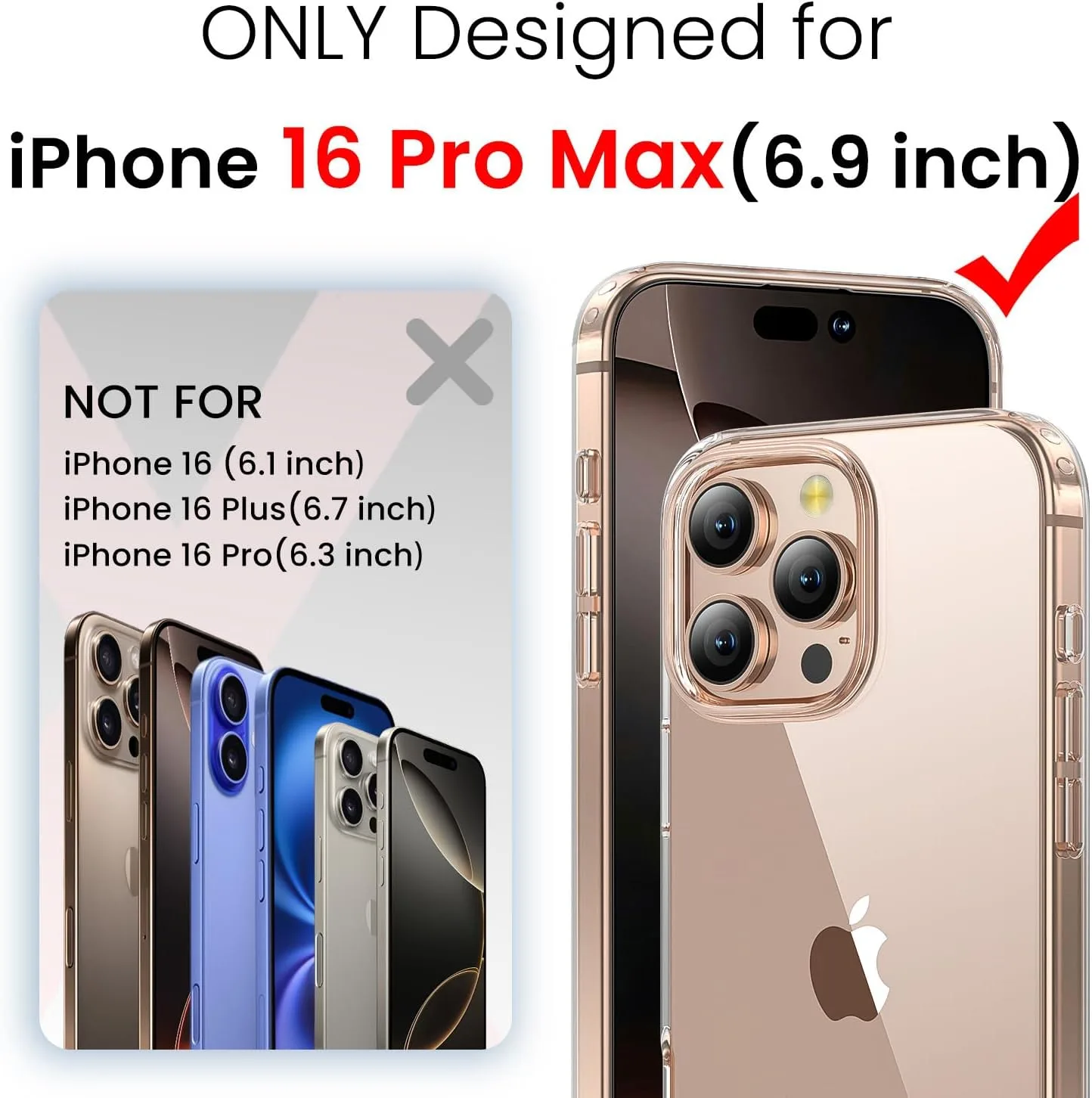 toushion 3 in 1 for iPhone 16 Pro Max Case Transparent