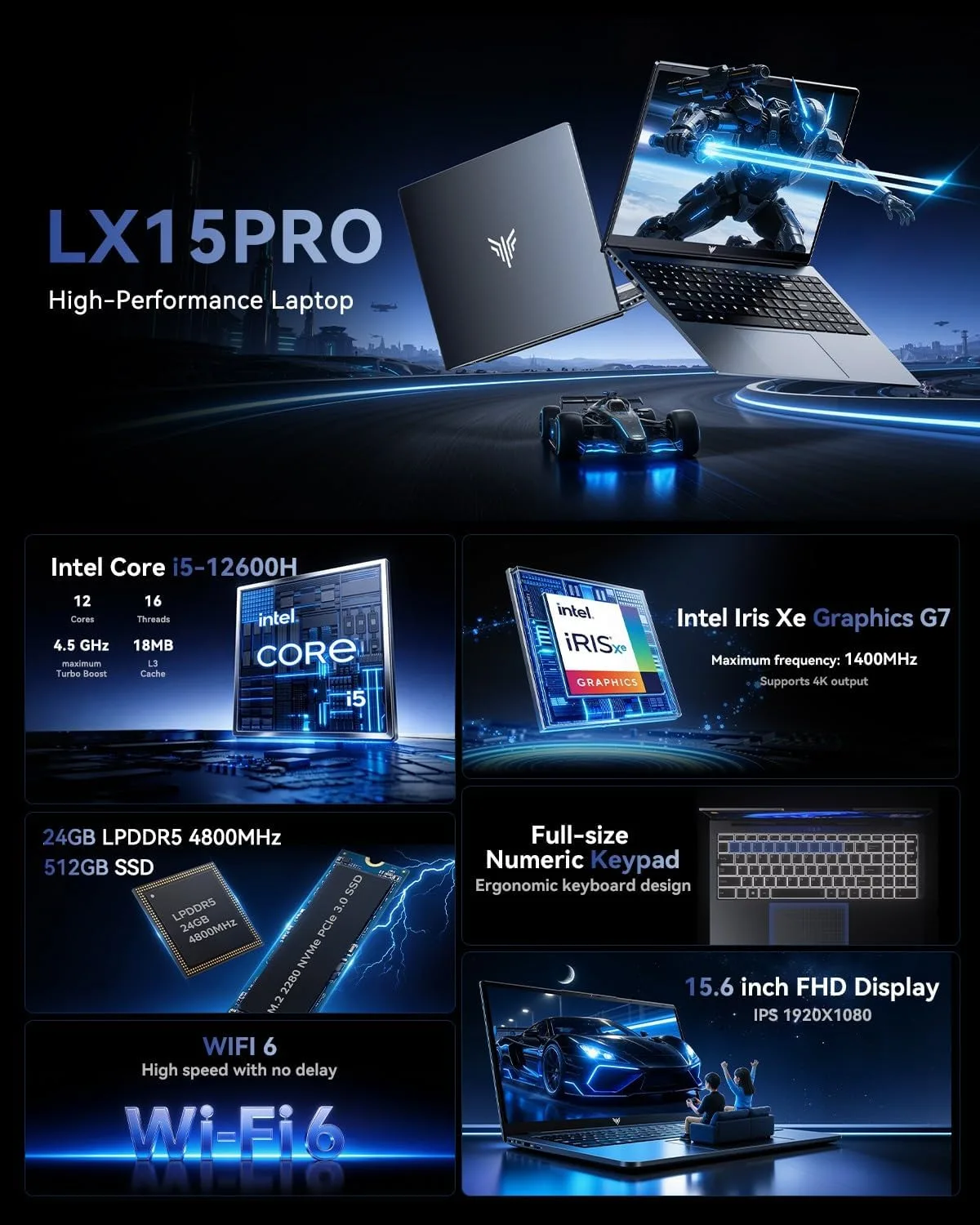 Laptop with Windows11,24GB DDR5 512GB SSD,Intel i5 Processor (Up to 4.5GHZ)