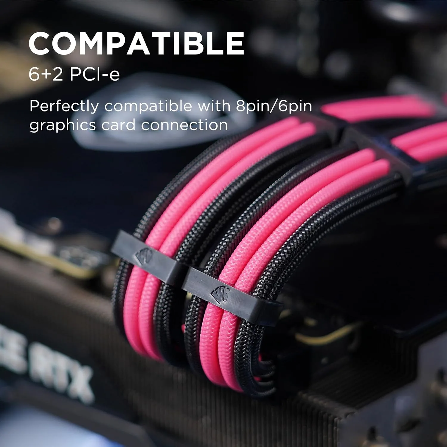 AsiaHorse Upgraded 16AWG PSU Cable Extension Sleeved Custom Mod GPU PC Power Supply Soft Braided Cables (Black-Pink) with Two Color Comb Kit 24P/8P to 6+2P/8P to 4+4P 30CM