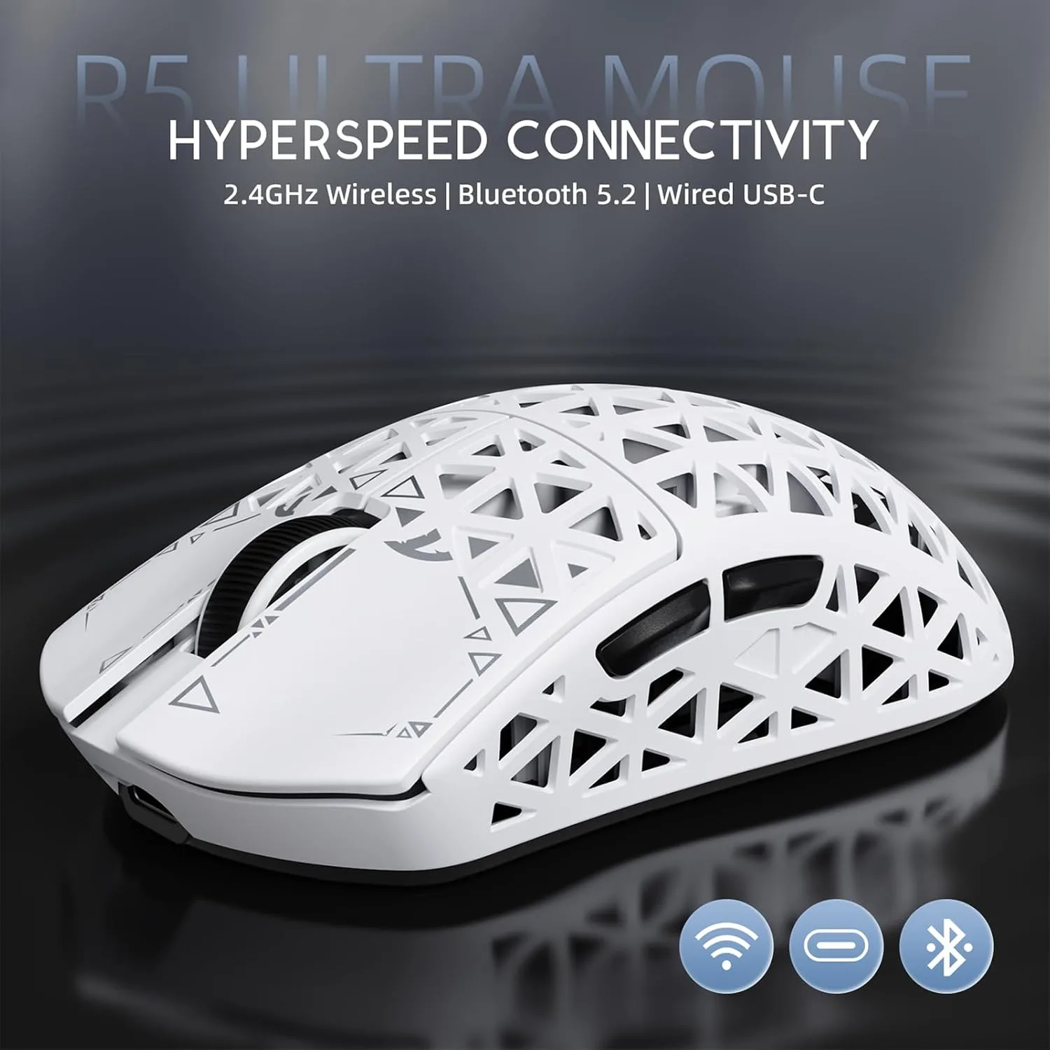 ATTACK SHARK R5Ultra 8K Carbon Fiber Wireless Gaming Mouse, White