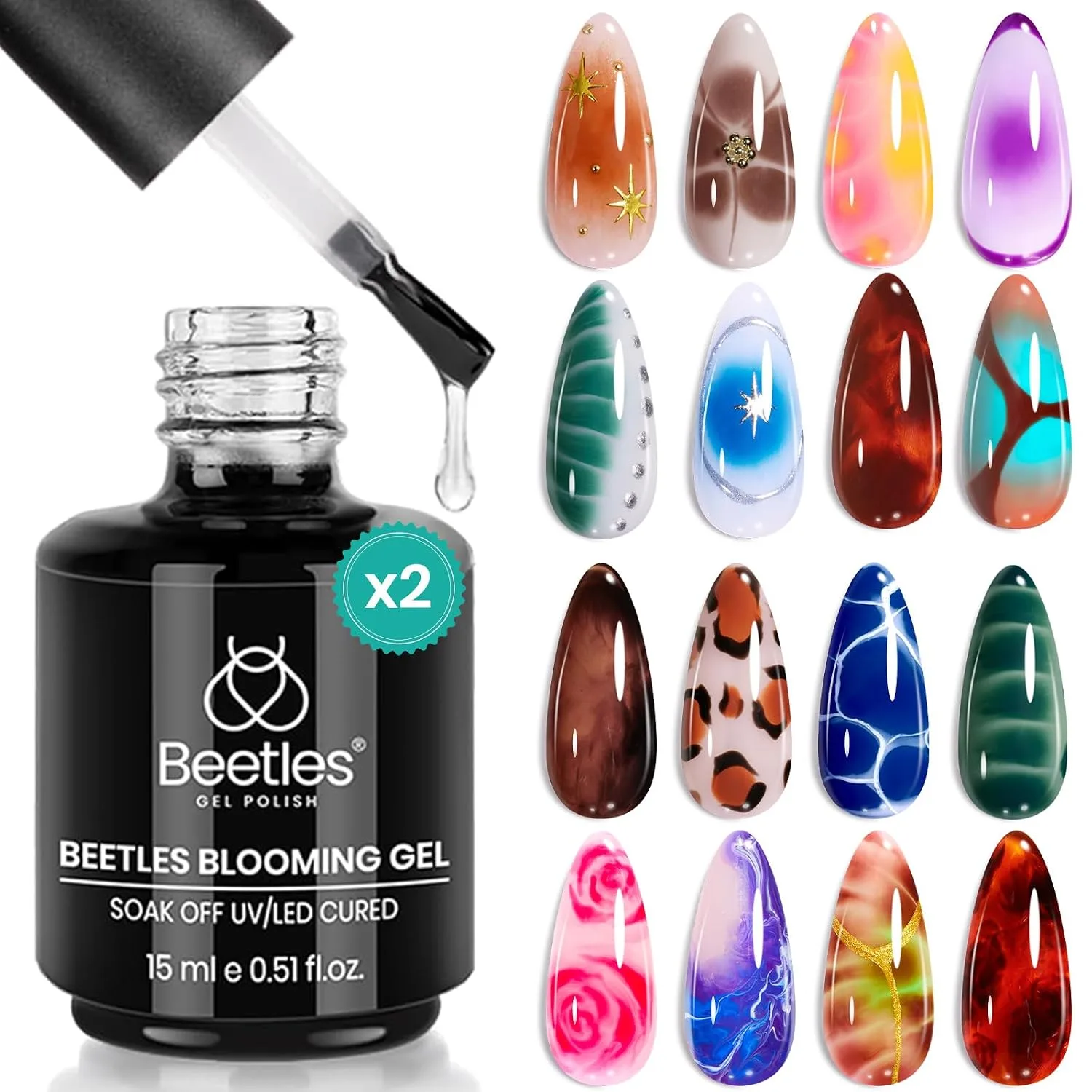 Esmalte Beetles Blooming Gel para Nail Art 2 unidades