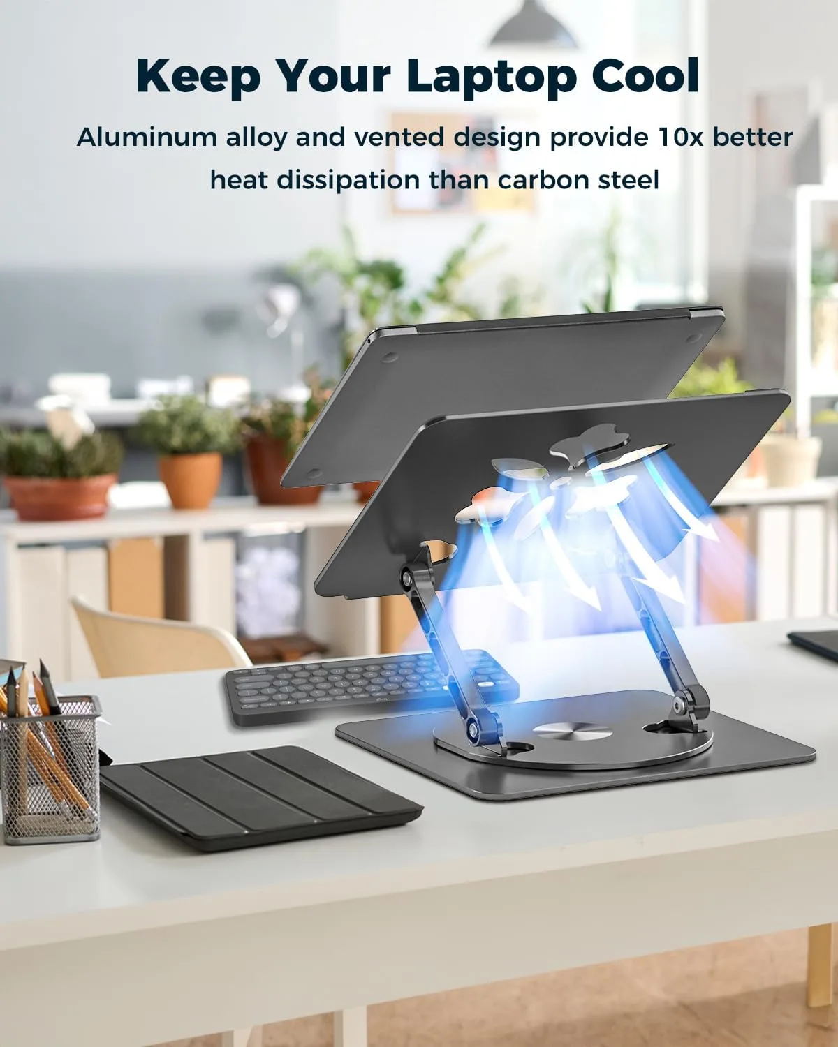 Aoviho 360° Rotating Laptop Stand for Desk | Adjustable, Foldable, Portable Aluminum Ergonomic Riser | Compatible with MacBook, Dell, HP & All Laptops 10-16 inch | Black