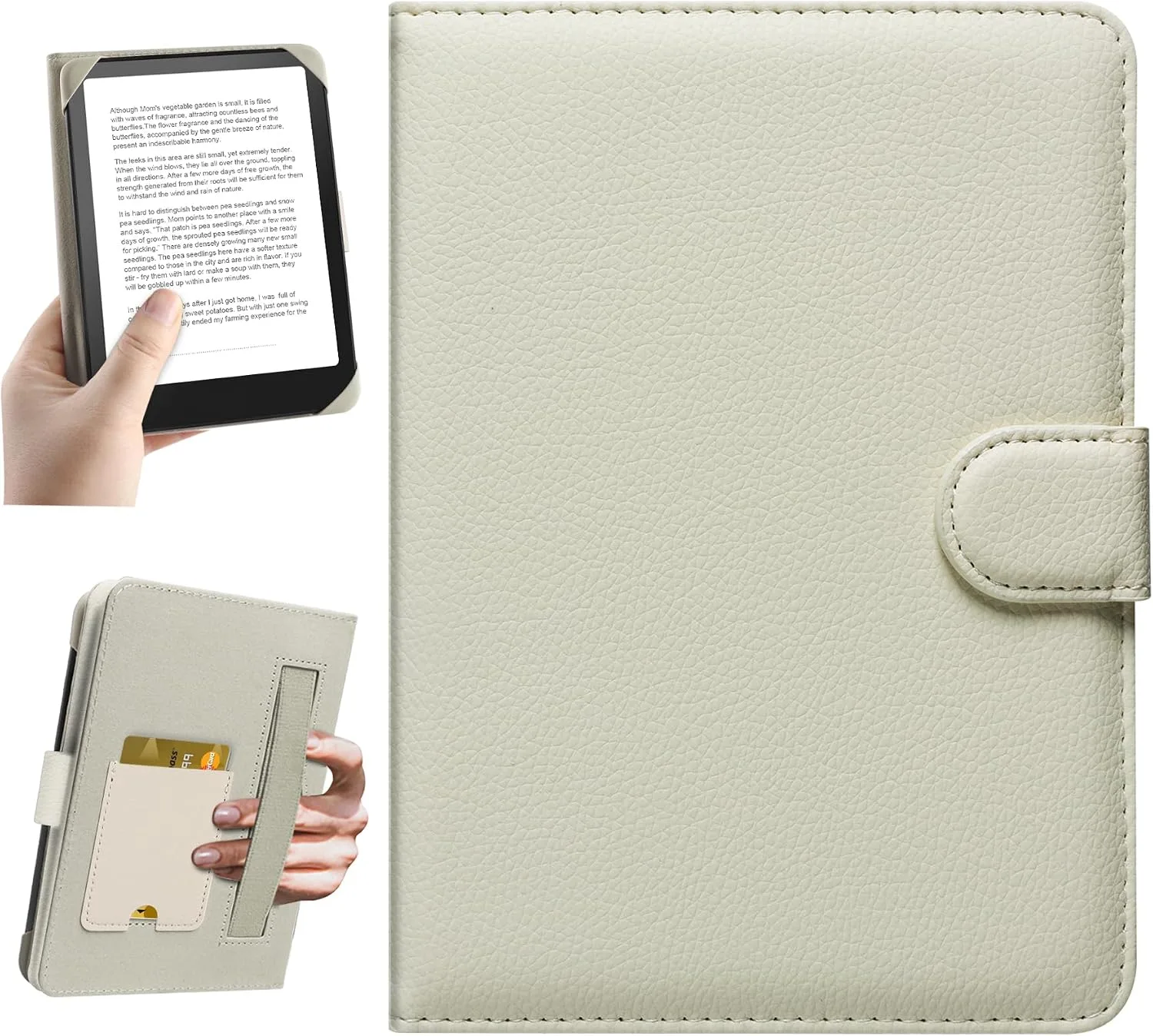 HoYiXi Universal Case for 6-inch Kindle eReader Compatible with Kobo/Voyaga/Pocketbook/Tolino E-Book Reader,6'' eReader Protective Cover with Built-in Card Slot,Rice White