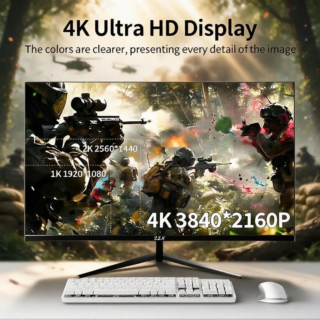 ZZA 32" 4K Gaming Monitor - UHD（3840 * 2160） 60Hz Computer Monitor, Immersive Gaming Experience with Refresh Rate, VA Panel, Adptsync Premium | HDR10 | 100% sRGB | 3840x2160
