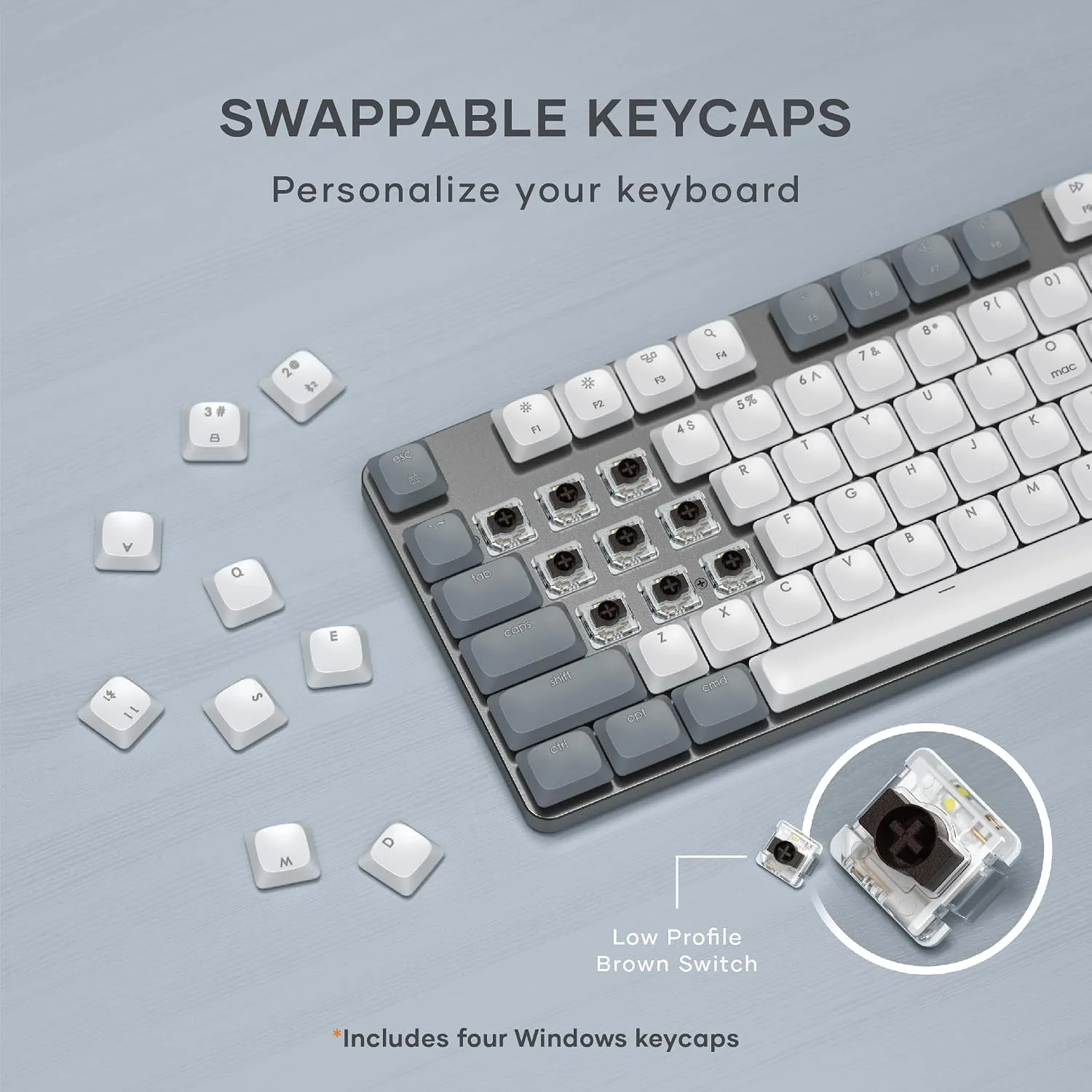 Satechi SM3 Mechanical Keyboard, White LED Backlit, Light Gray/White