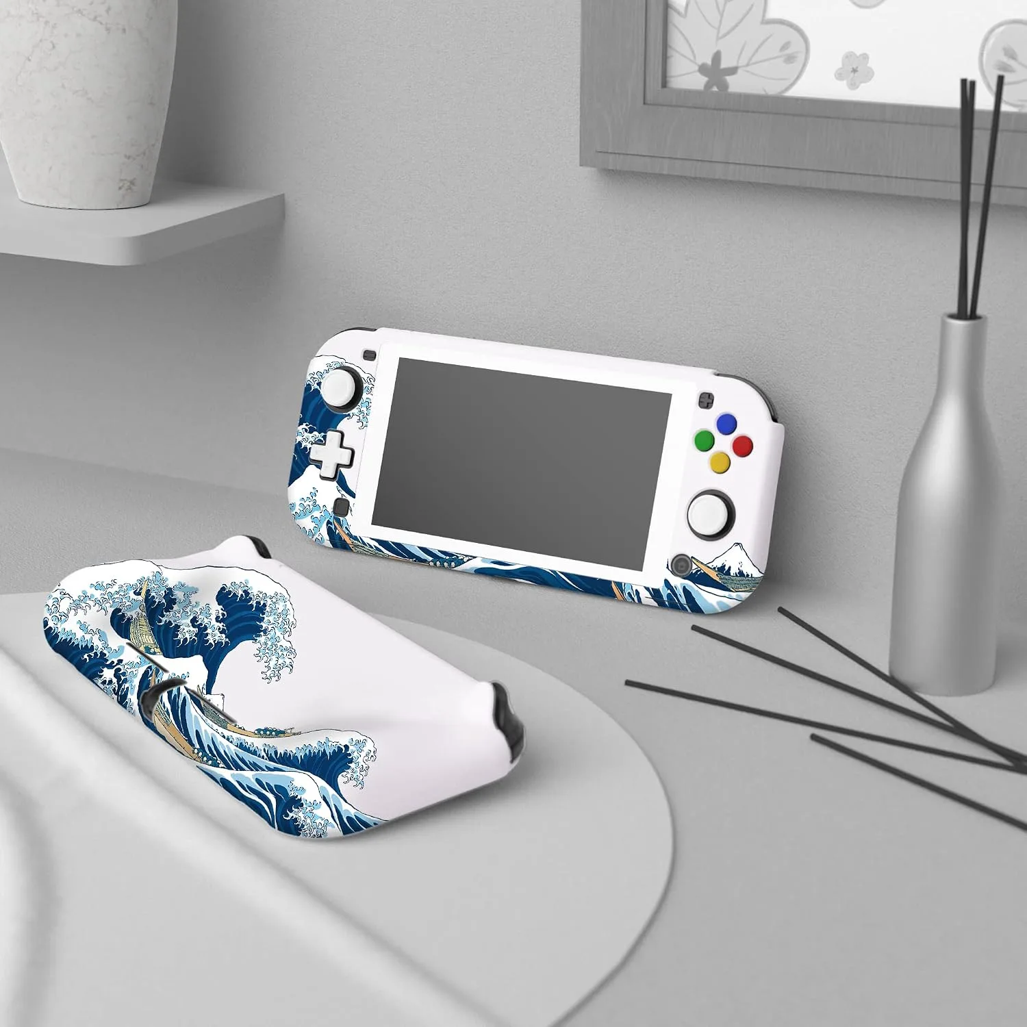 PlayVital ZealProtect Protective Case for Nintendo Switch Lite, Hard Shell Ergonomic Grip Cover for Nintendo Switch Lite w/Screen Protector & Thumb Grips & Button Caps - The Great Wave off Kanagawa