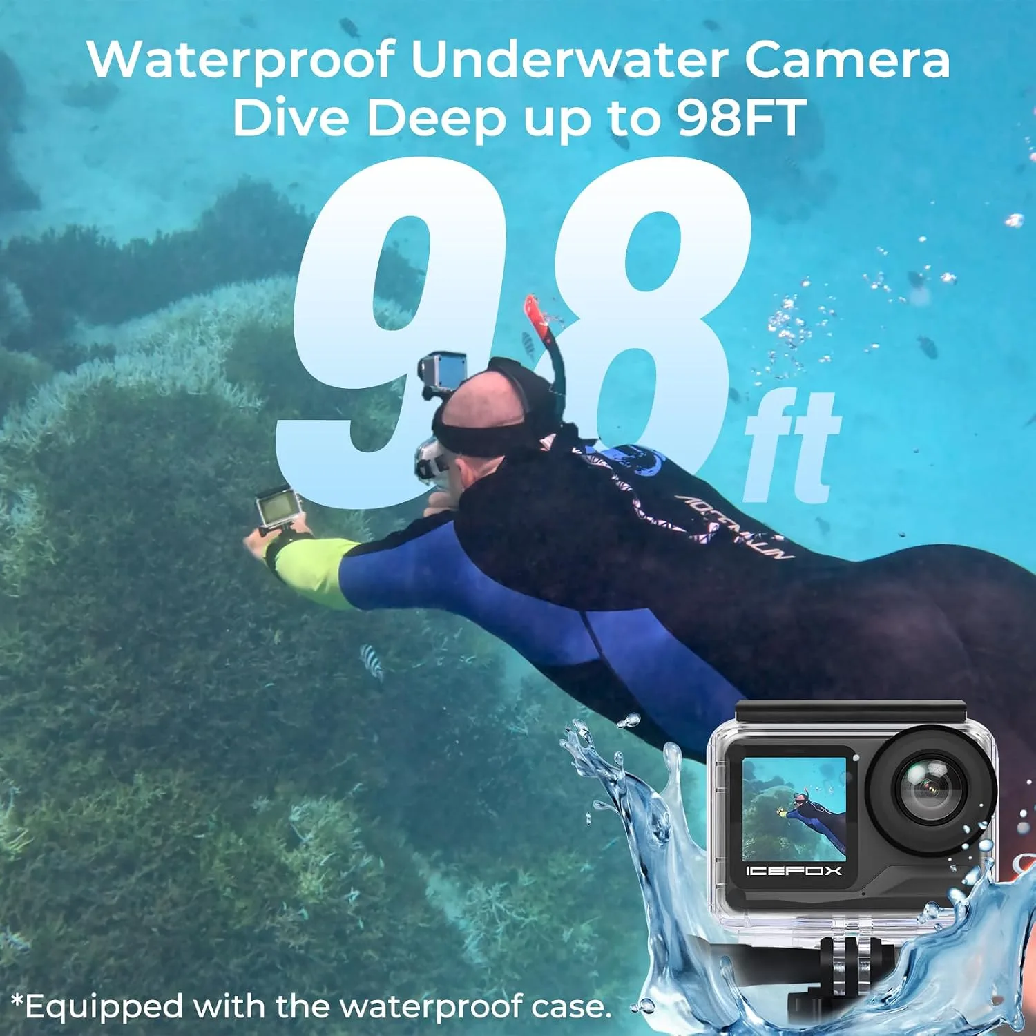 icefox Action Camera 4K 60FPS 20MP with 2X 2150mAh Batteries, Underwater Camera with 5X Zoom, EIS, Powered by Snappro App,Support Video&Photo Editing,Waterproof, WiFi Remote Control