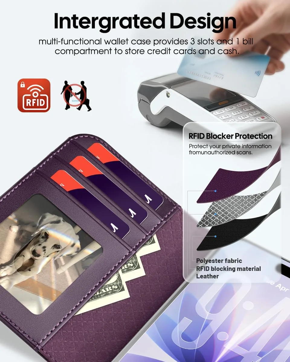 OCASE for iPhone Duo Wallet Case with Card Holder, Purple
