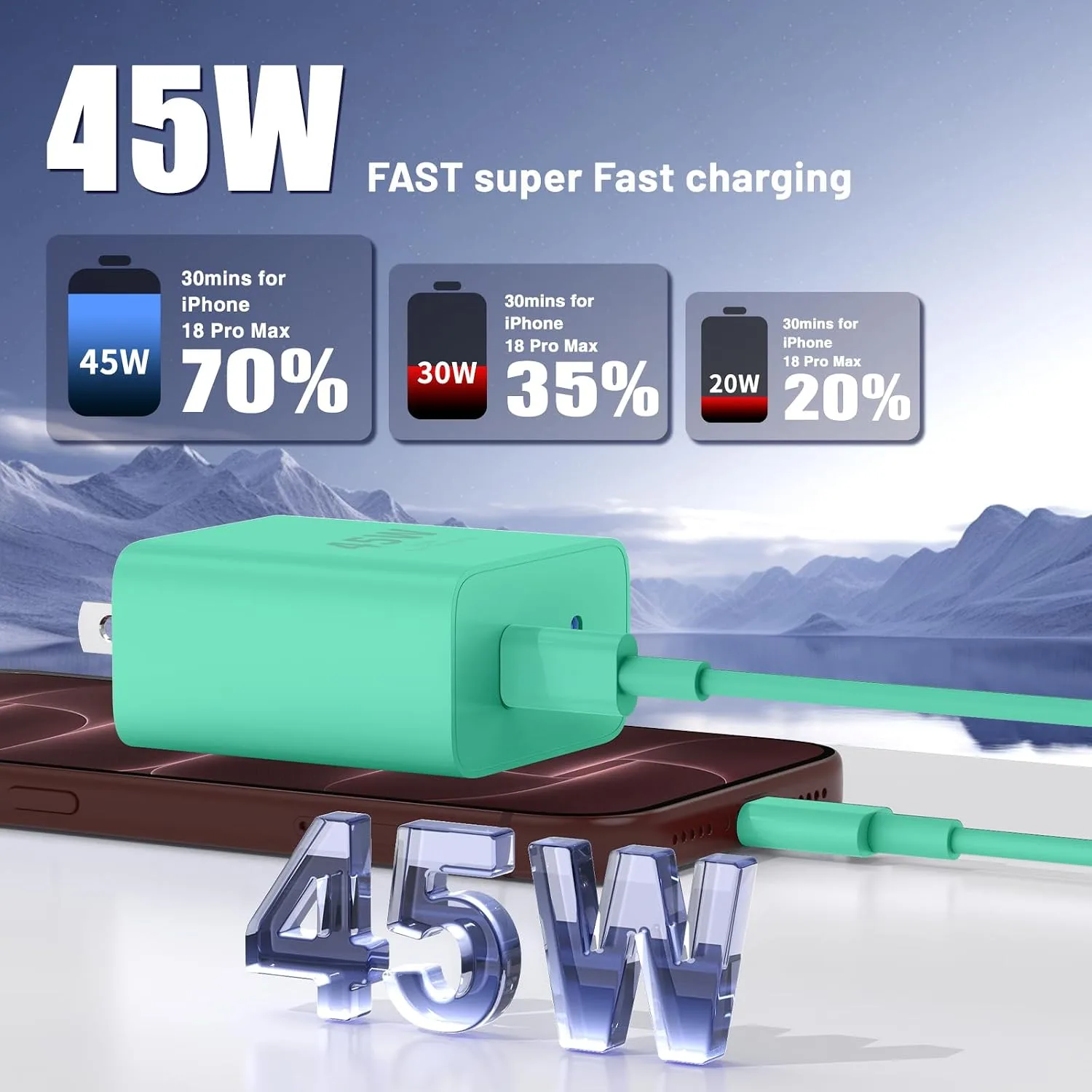 QZIIW iPhone 18 17 16 Pro Max Fast Charger,45W Dual Port USB C Fast Charger